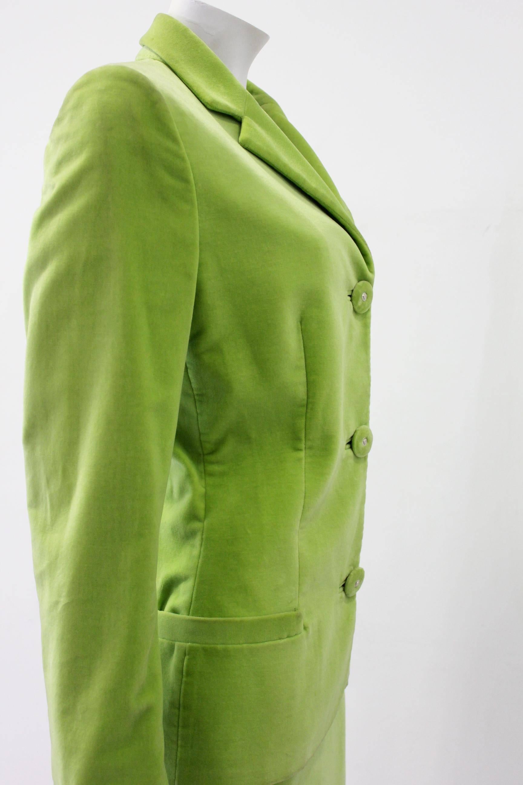 Green Gianni Versace Couture Lime Velvet Suit Winter 1996 For Sale