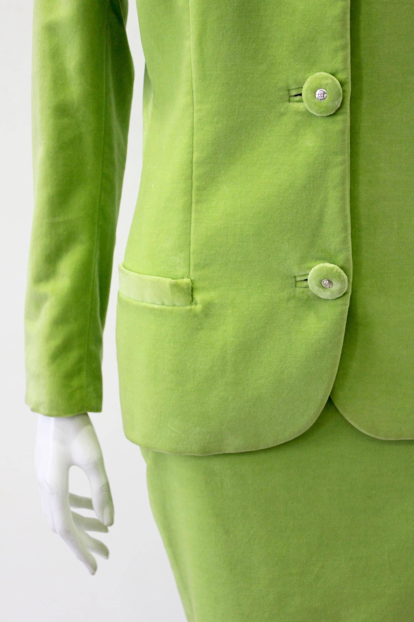 Women's Gianni Versace Couture Lime Velvet Suit Winter 1996 For Sale