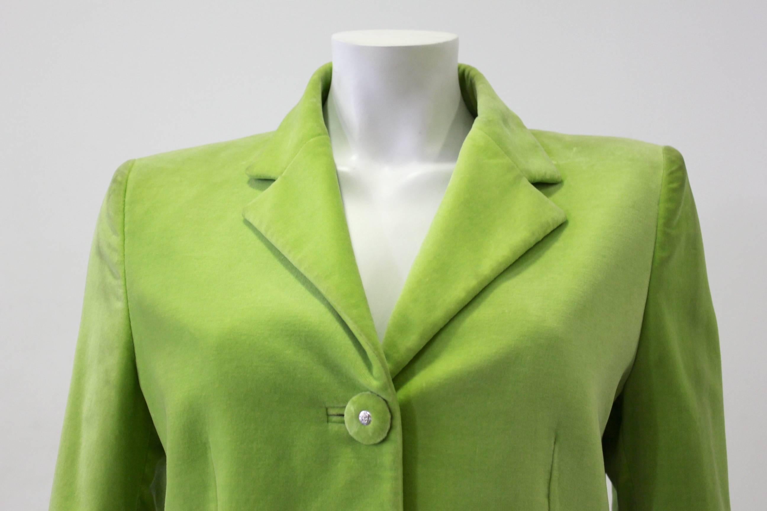 Gianni Versace Couture Lime Velvet Suit Winter 1996 For Sale 1