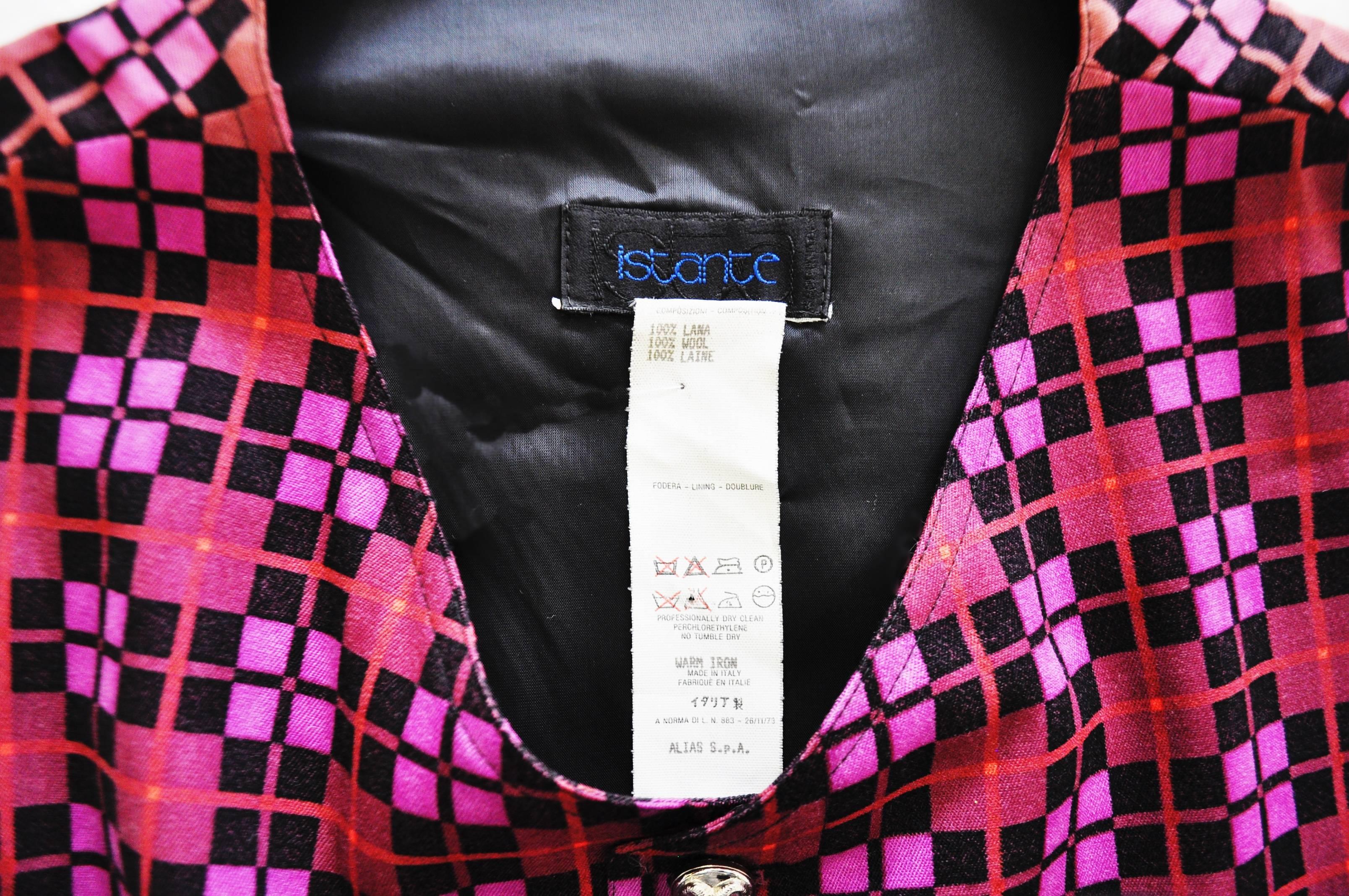 Istante by Gianni Versace Checked Waistcoat With Black Velvet Side Fall 1992 For Sale 1