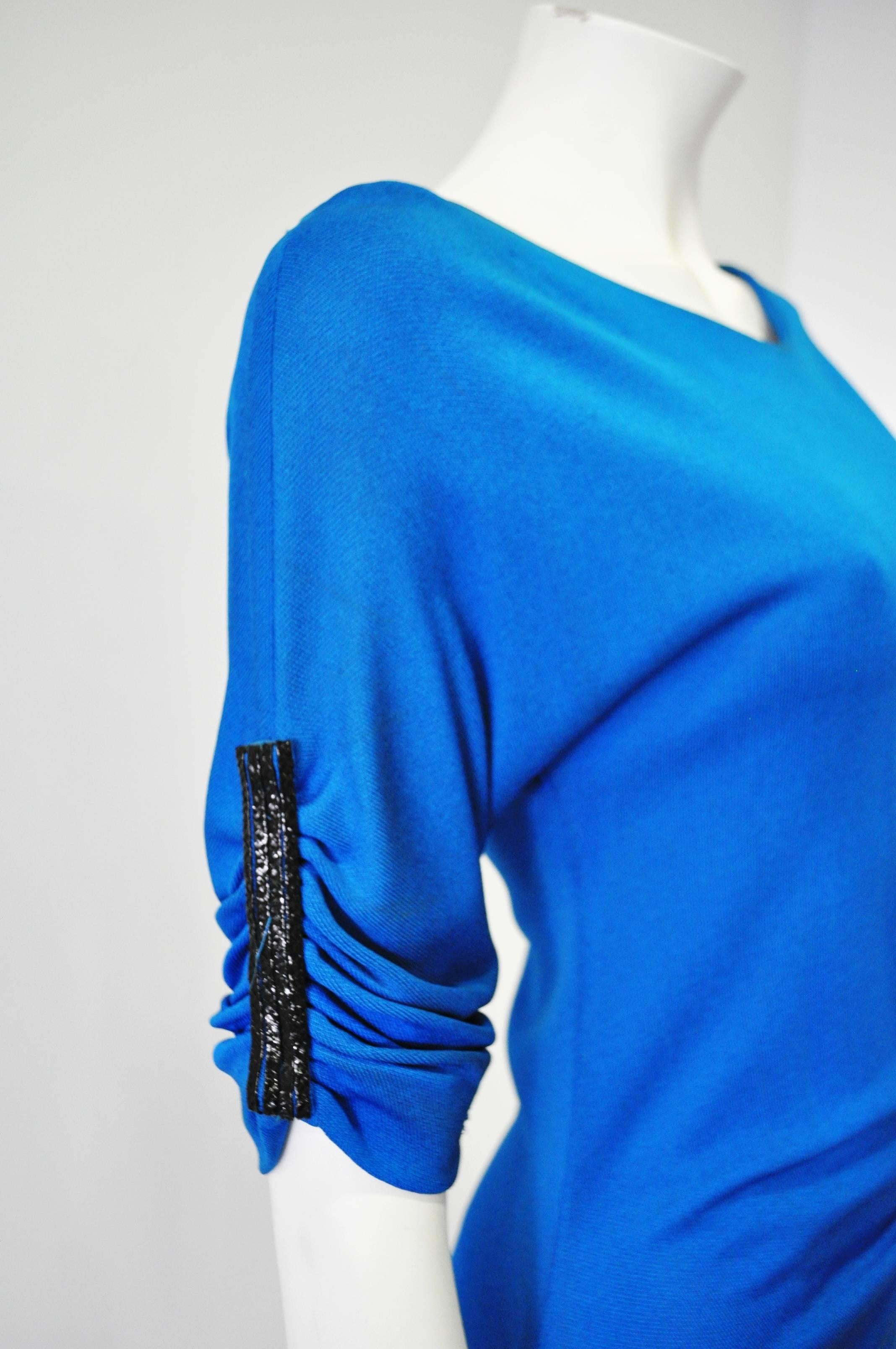 Blue Gianfranco Ferre Ruched Sequin Detail Cokctail Dress 1990's For Sale