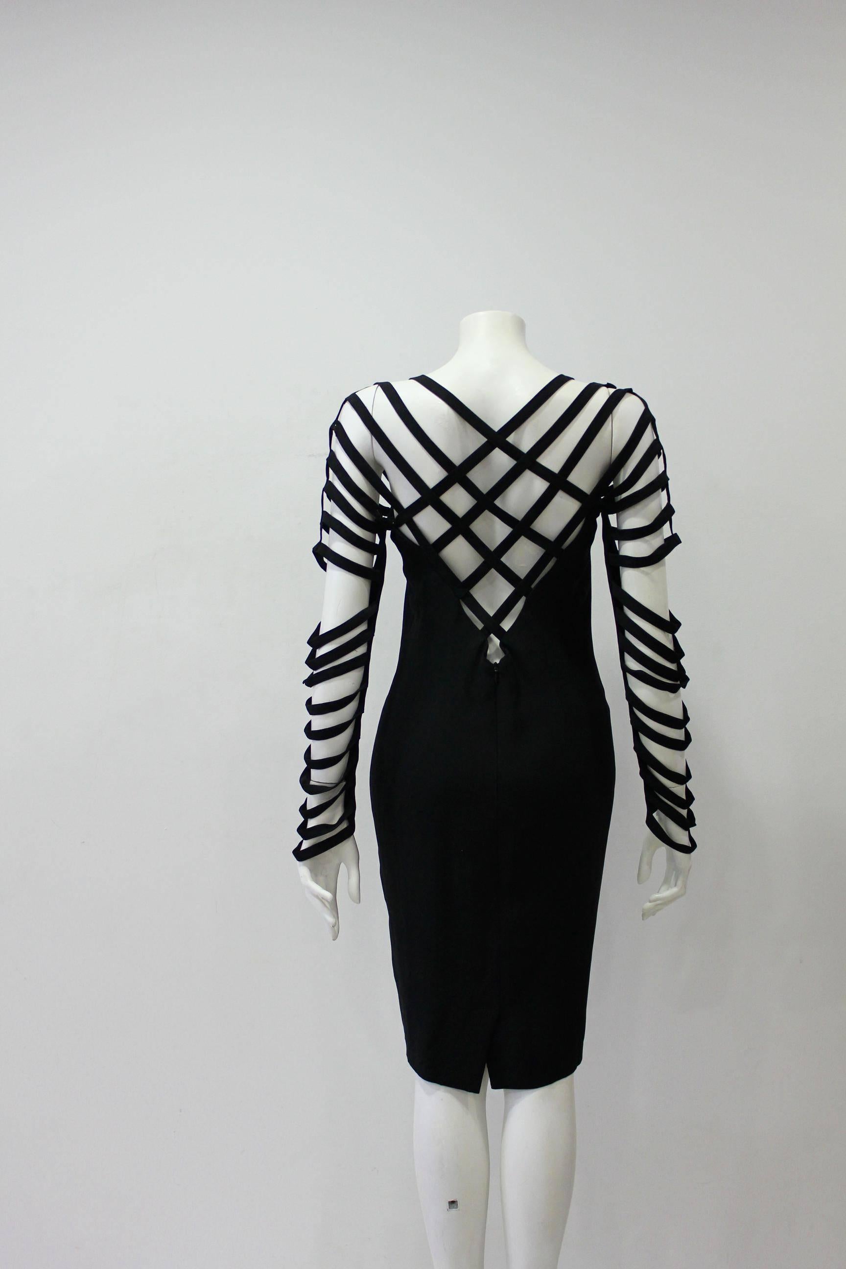 Unique Sophie Sitbon Black Cut Out Sleeve Dress In Excellent Condition For Sale In Athens, Agia Paraskevi