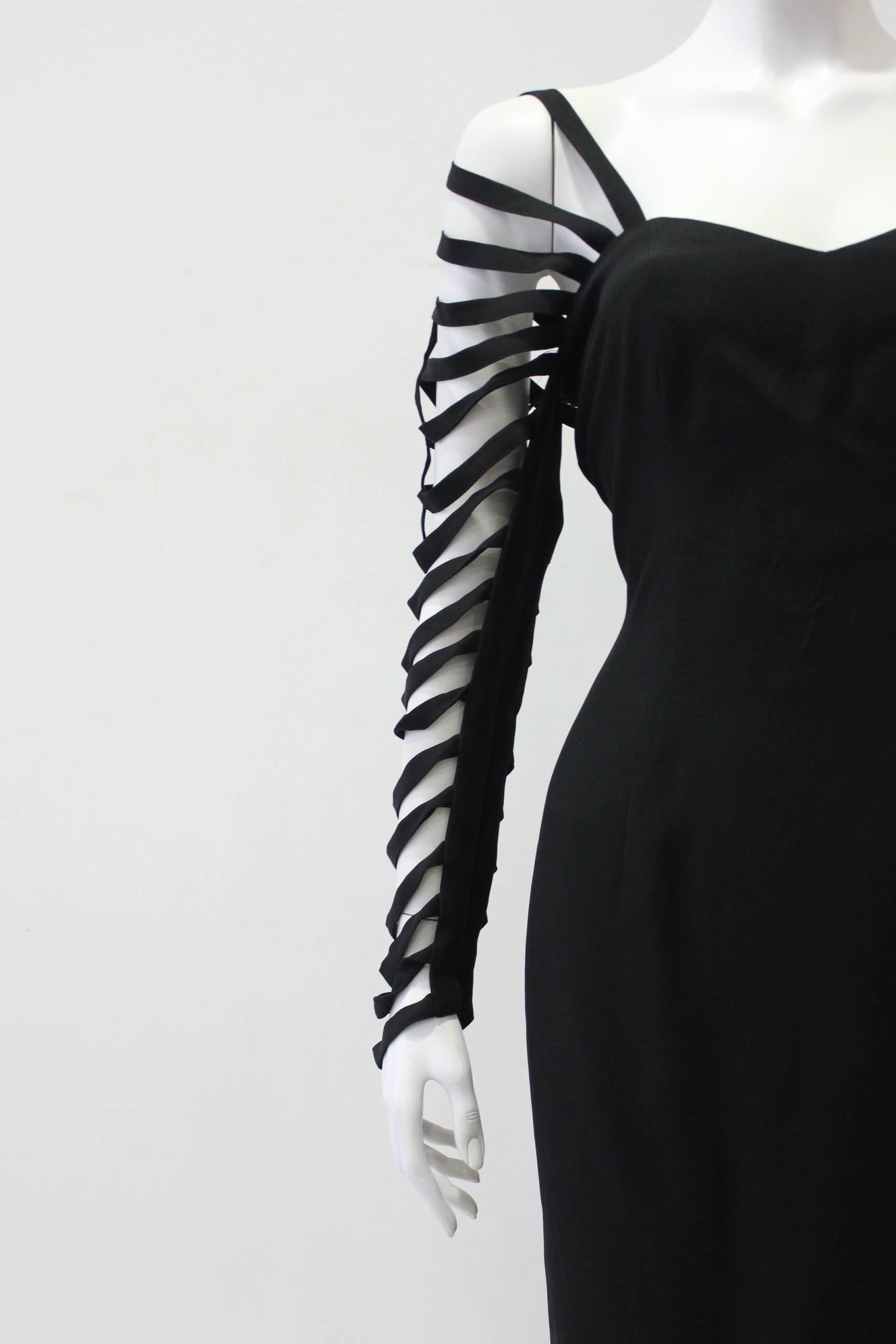 Unique Sophie Sitbon Black Cut Out Sleeve Dress For Sale 1