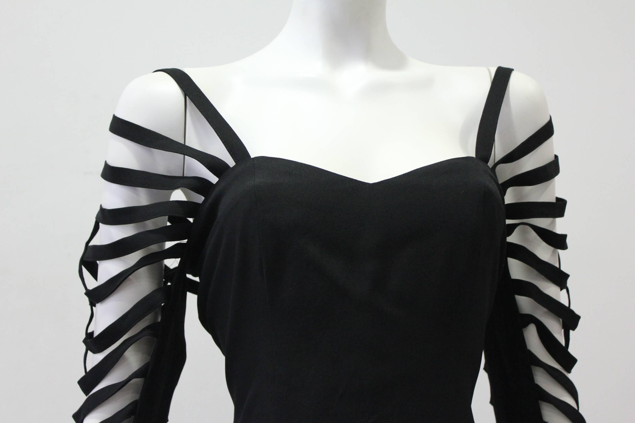 Unique Sophie Sitbon Black Cut Out Sleeve Dress For Sale 2