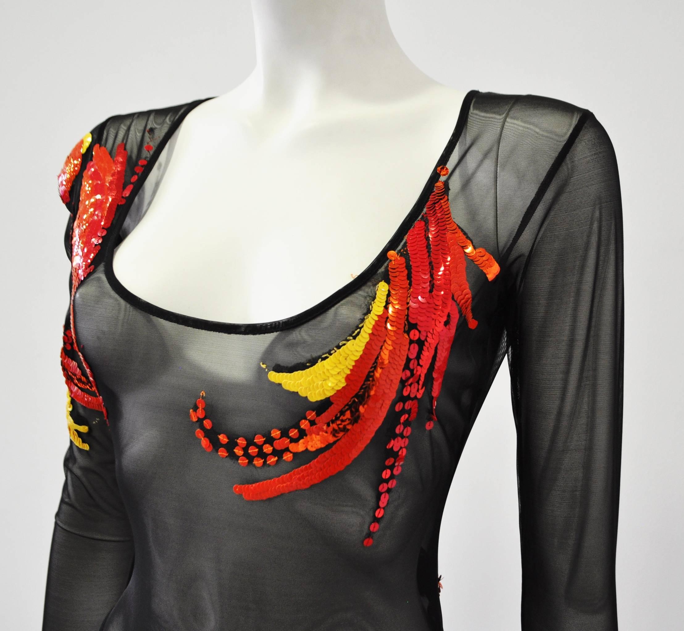 Rare Gianfranco Ferre Sheer Sequin Bodysuit 1990's In Good Condition For Sale In Athens, Agia Paraskevi
