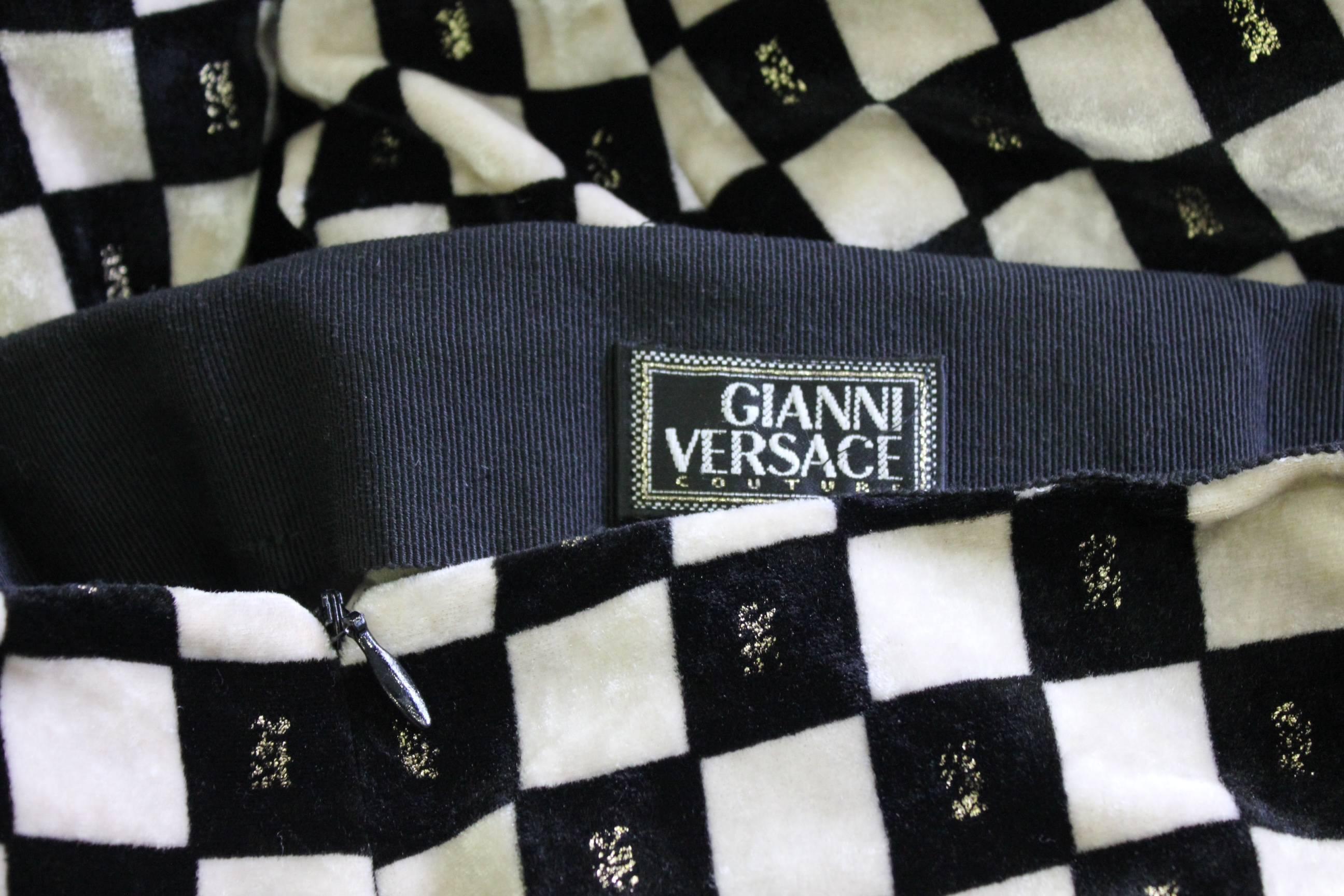 Rare Gianni Versace Couture Checked Velvet Leggings Fall 1994 For Sale 1