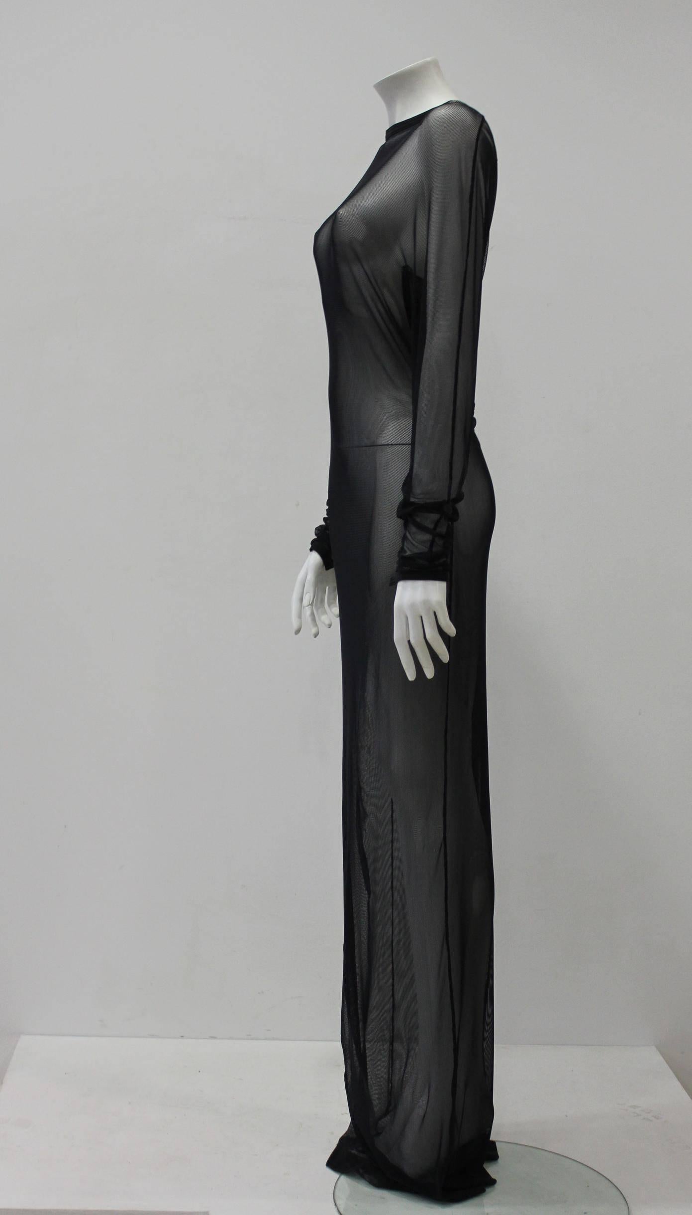 Black Unique Gianni Versace Sheer Net Maxi-Dress Fall 1990 For Sale