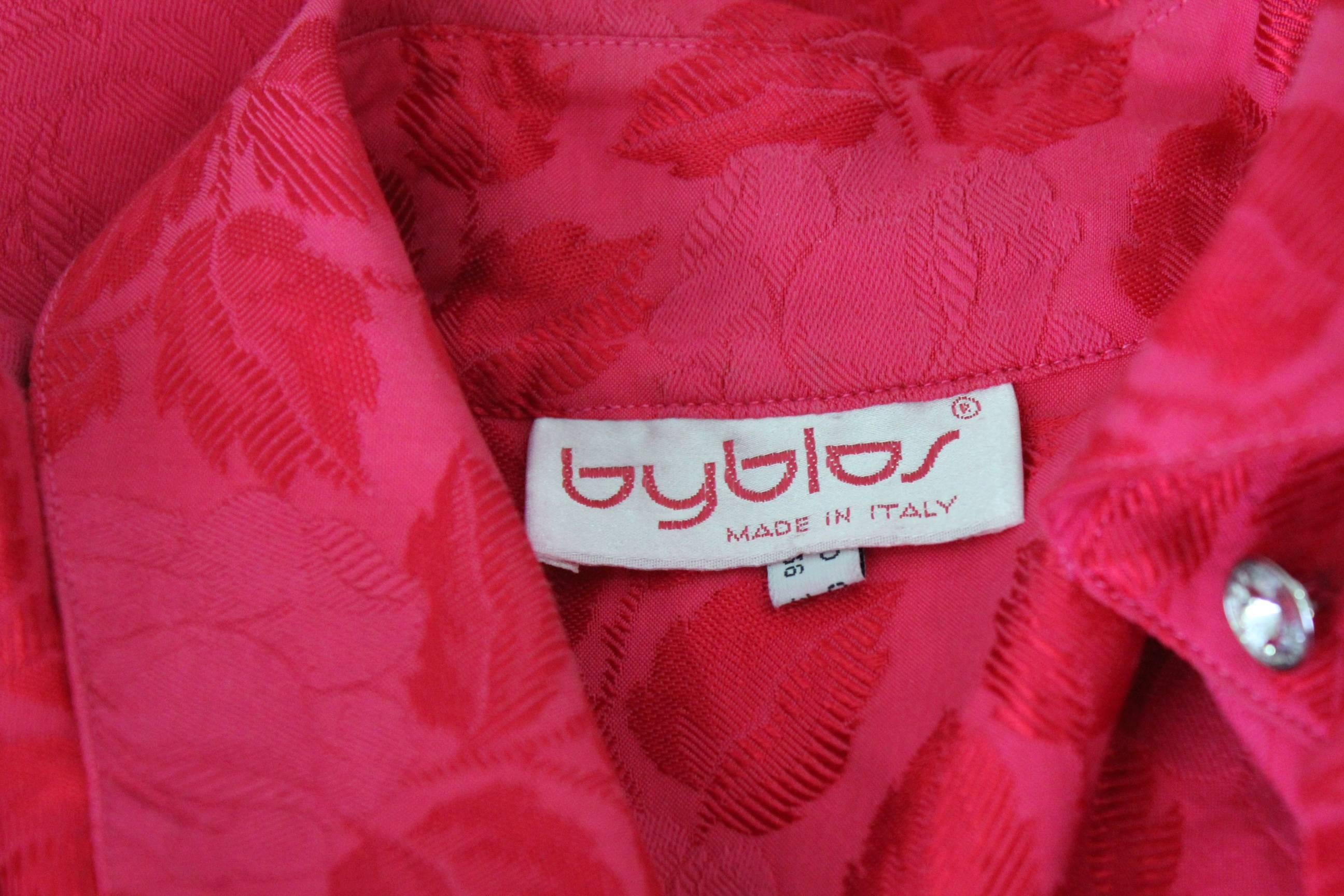 Byblos Fuchsia High-Low Rose & Leaf Print Shirt 1983 For Sale 3