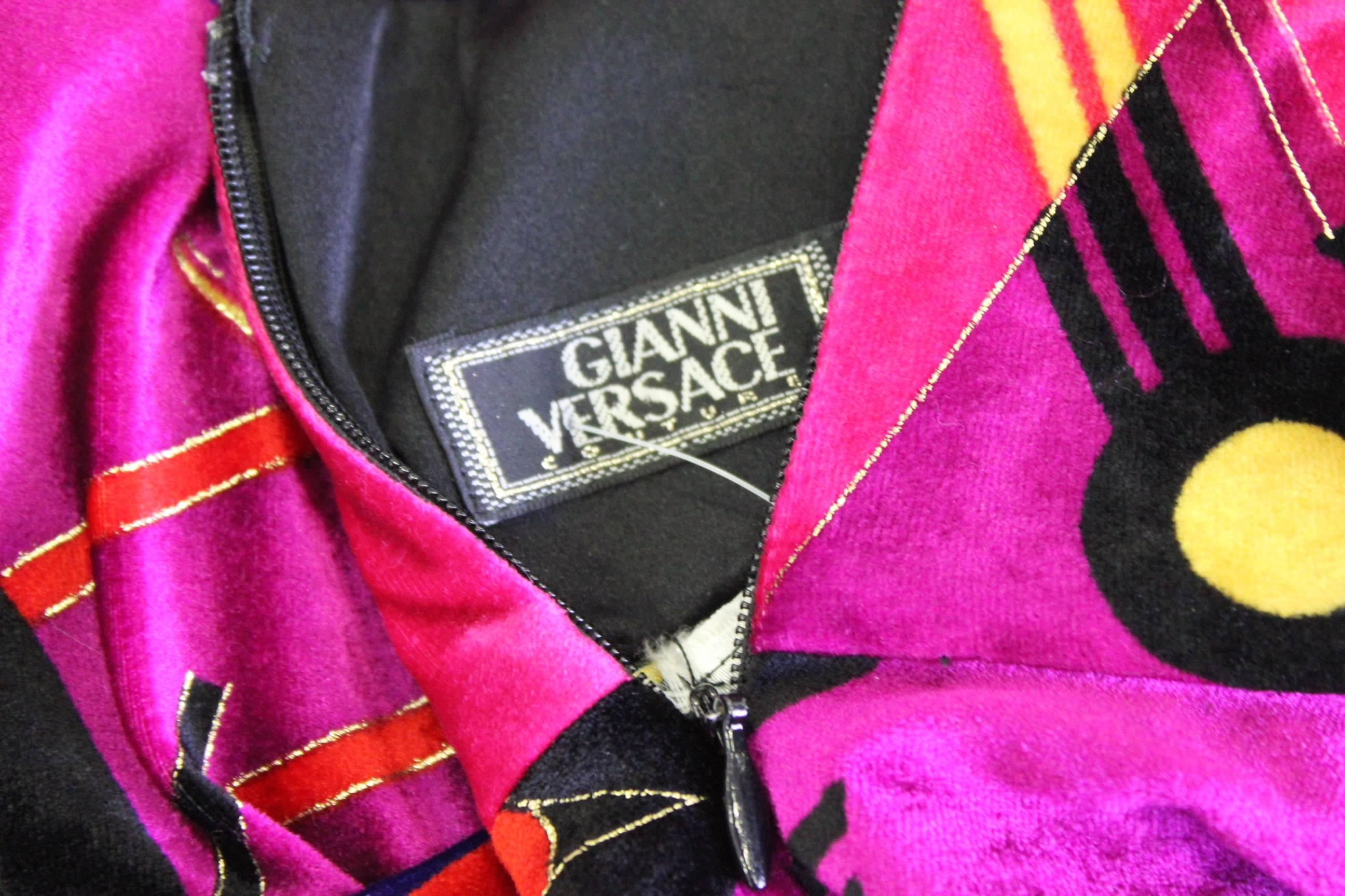 Unique Gianni Versace Couture Print Velvet Stretch Mini Dress Fall 1994 For Sale 1