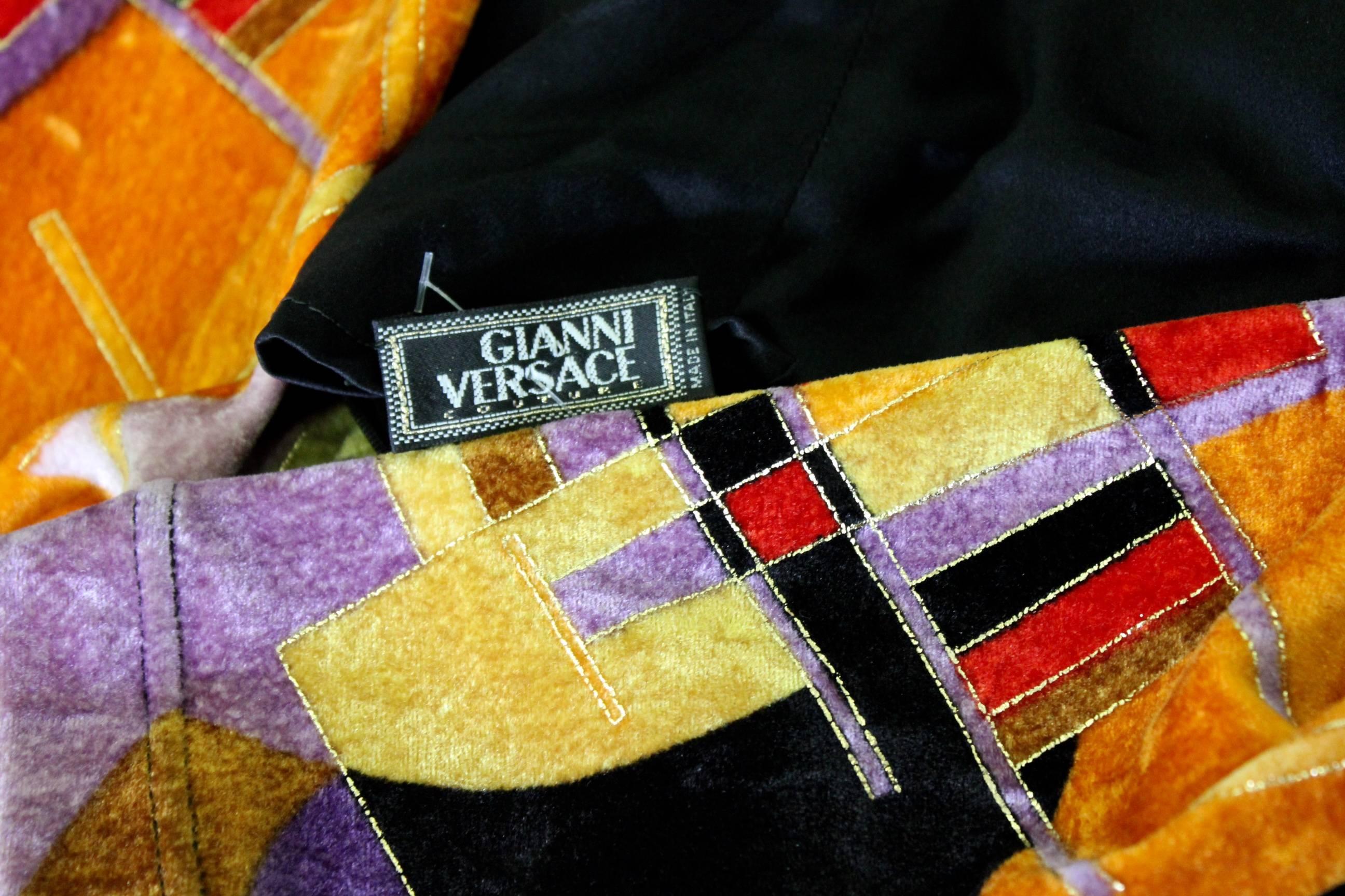 Rare Gianni Versace Couture Print Velvet Strech Blouse Fall 1994 For Sale 1