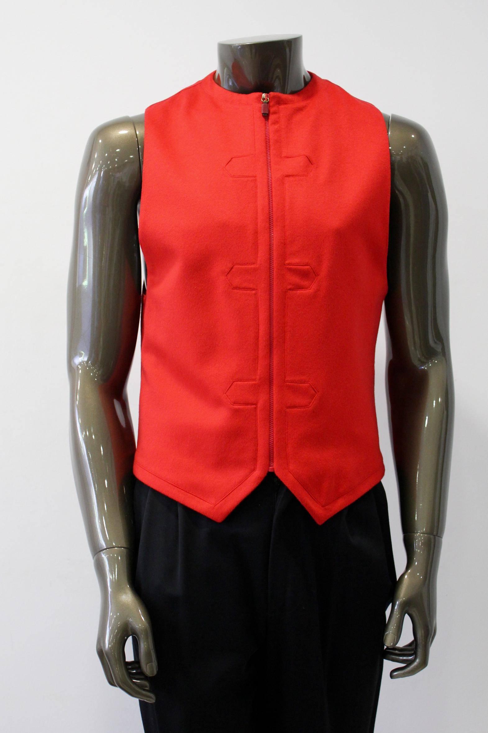 Red Unique Gianni Versace Zip Front Waistcoat Bondage Collection Fall 1992 For Sale