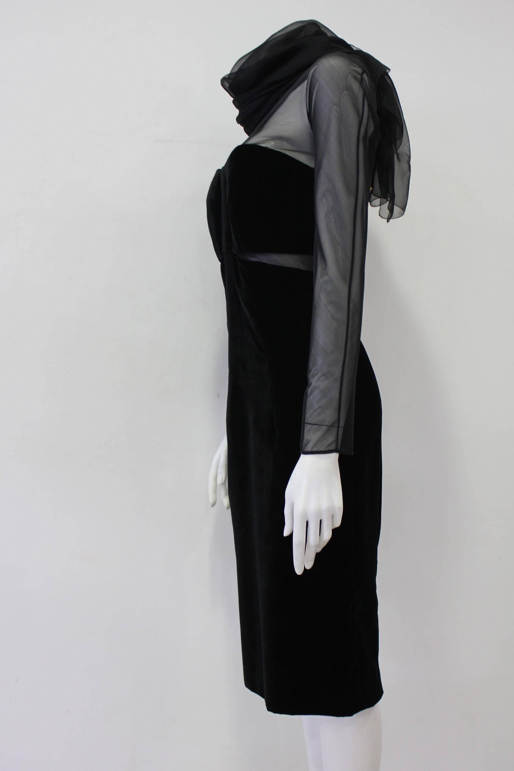 Unique Gianfranco Ferre Sheer Velvet Cocktail Dress 1980s In New Condition For Sale In Athens, Agia Paraskevi