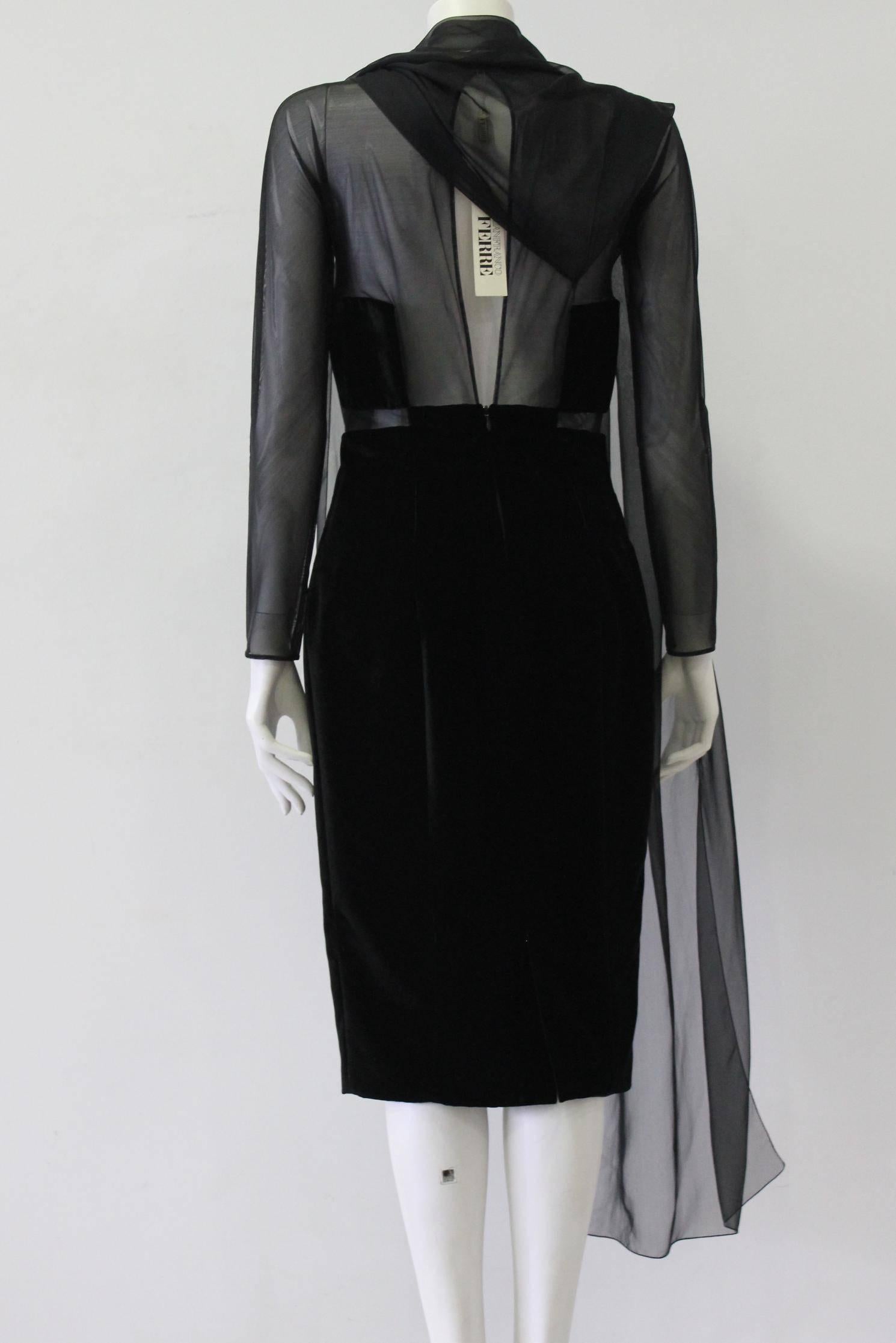Women's Unique Gianfranco Ferre Sheer Velvet Cocktail Dress 1980s For Sale
