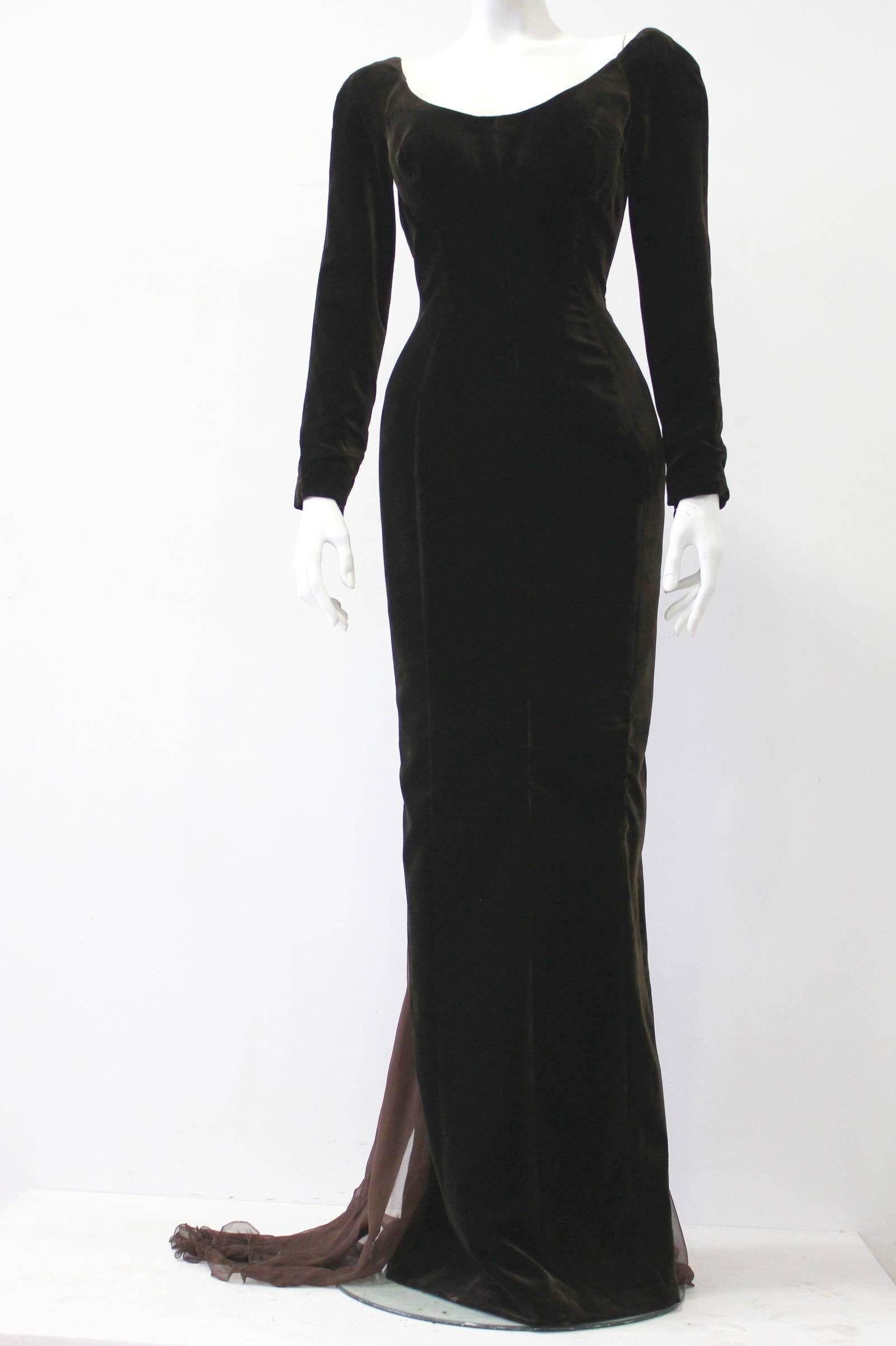 Museum Quality Gianfranco Ferre Silk Velvet Panel Evening Gown 1989