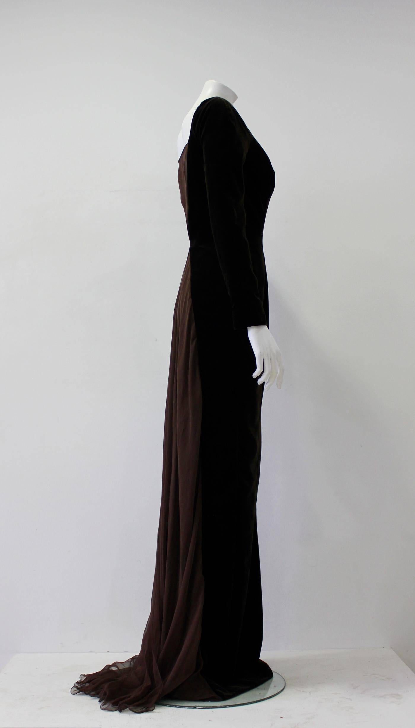 Black Gianfranco Ferre Silk Velvet Panel Evening Gown, 1989 For Sale