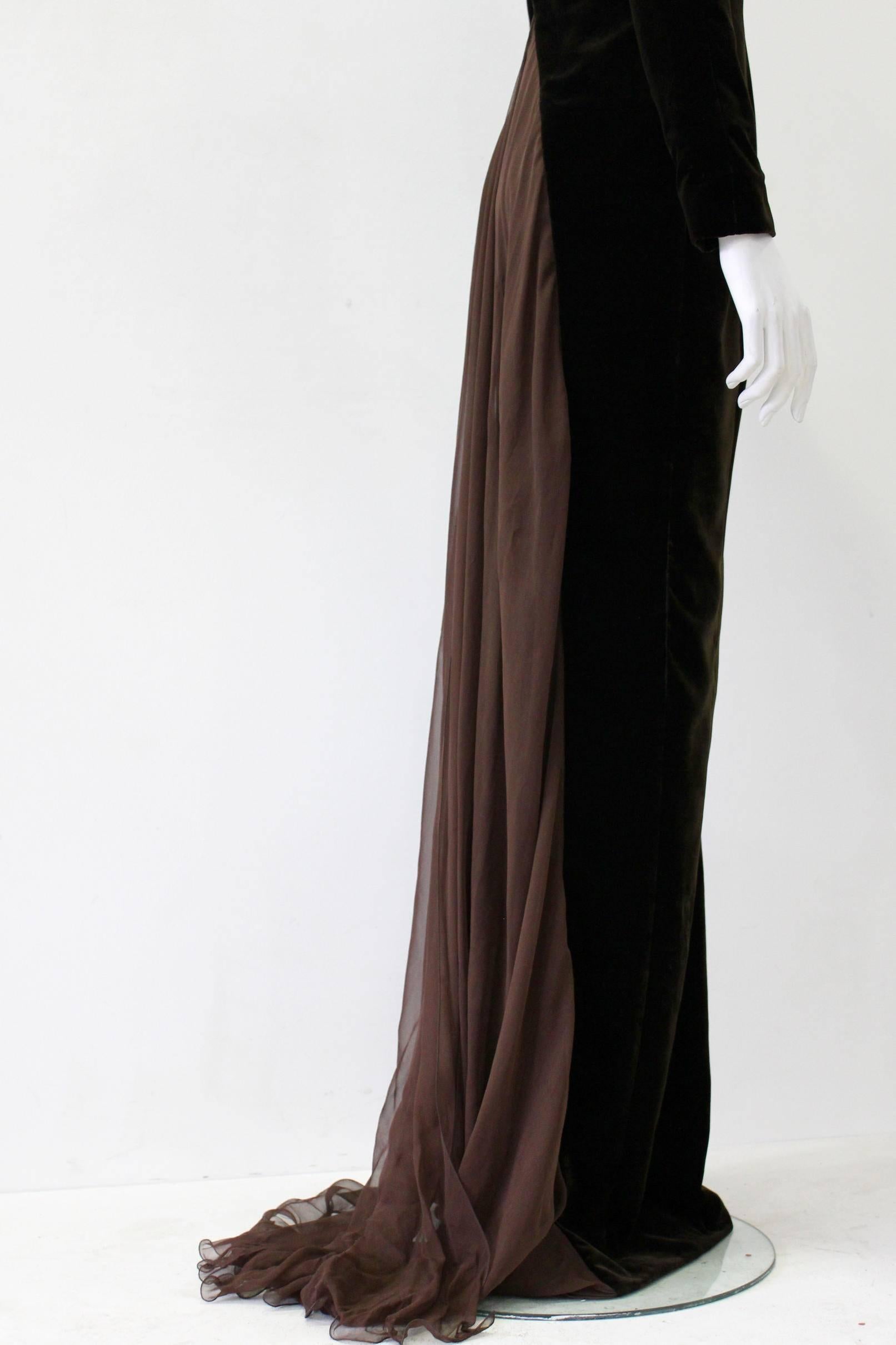 Women's Gianfranco Ferre Silk Velvet Panel Evening Gown, 1989 For Sale