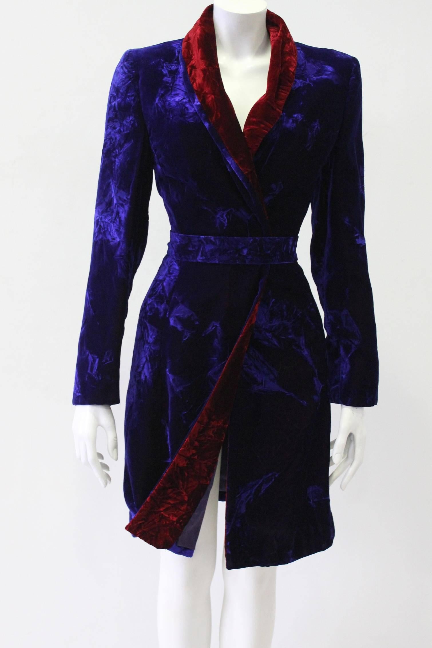 Istante By Gianni Versace Crushed Velvet Evening Coat With Belt Fall/Winter 1997