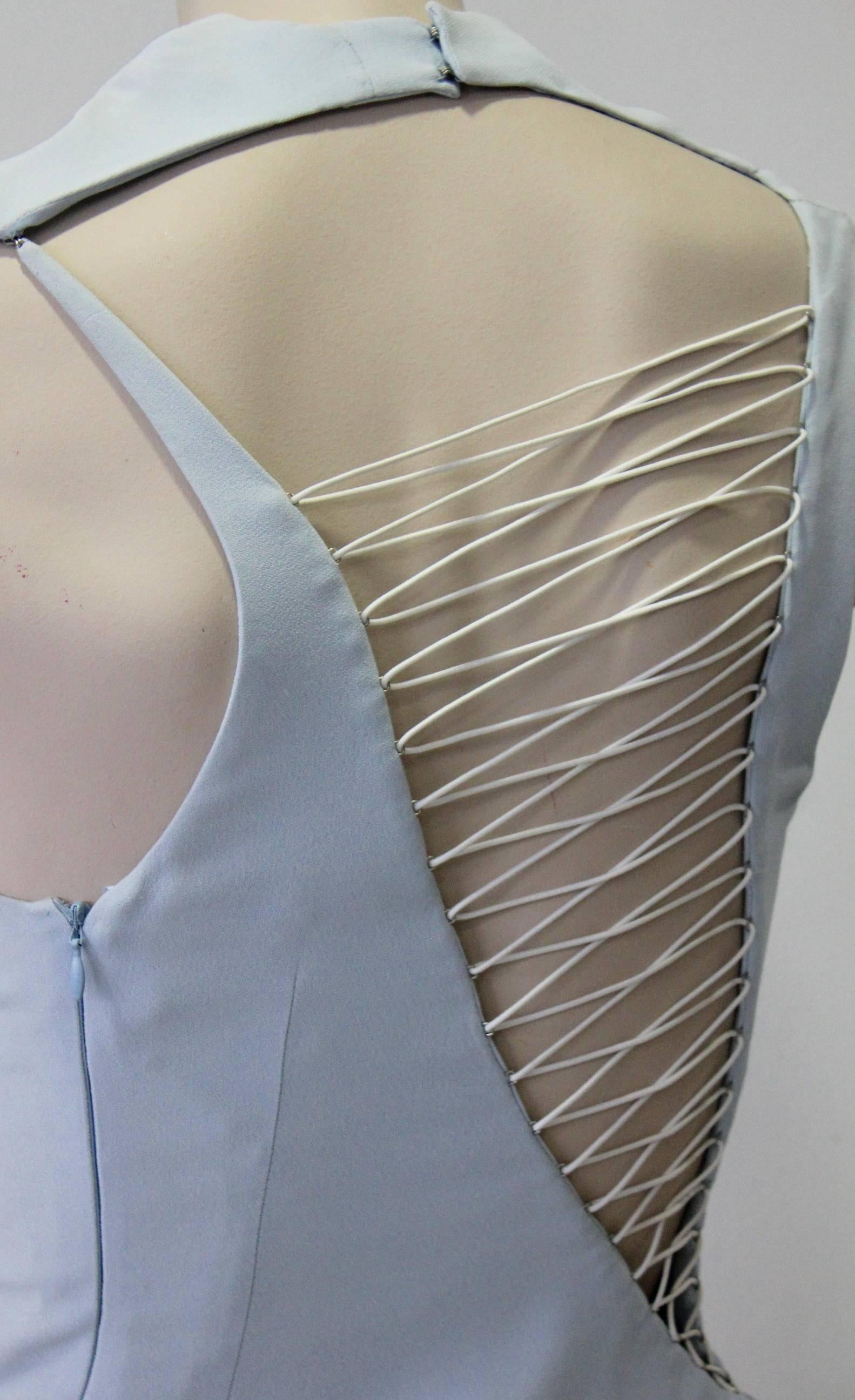 Unique Angelo Mozzillo Bodycon Mini Dress Criss Cross Ribbon Laced Back  For Sale 2