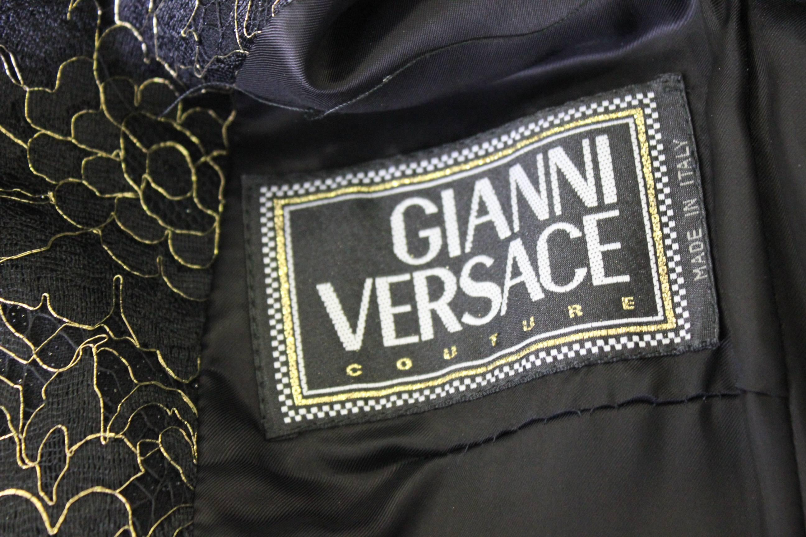 Unique Gianni Versace Couture Lace Metallic Embroidered Ensemble Fall 1996 For Sale 2
