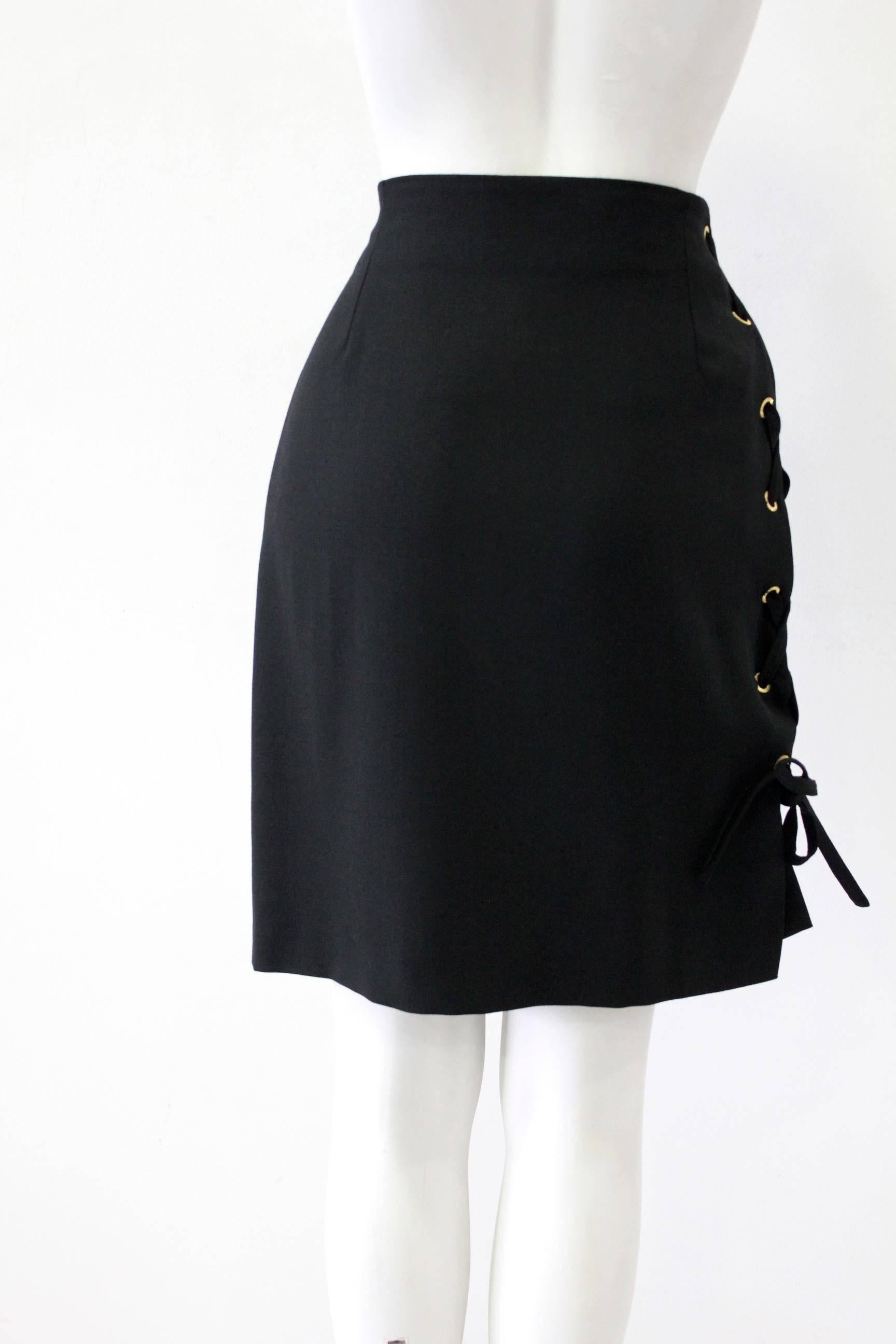 Black Istante By Gianni Versace Skirt With Lace-Up Detailing Fall 1992 For Sale