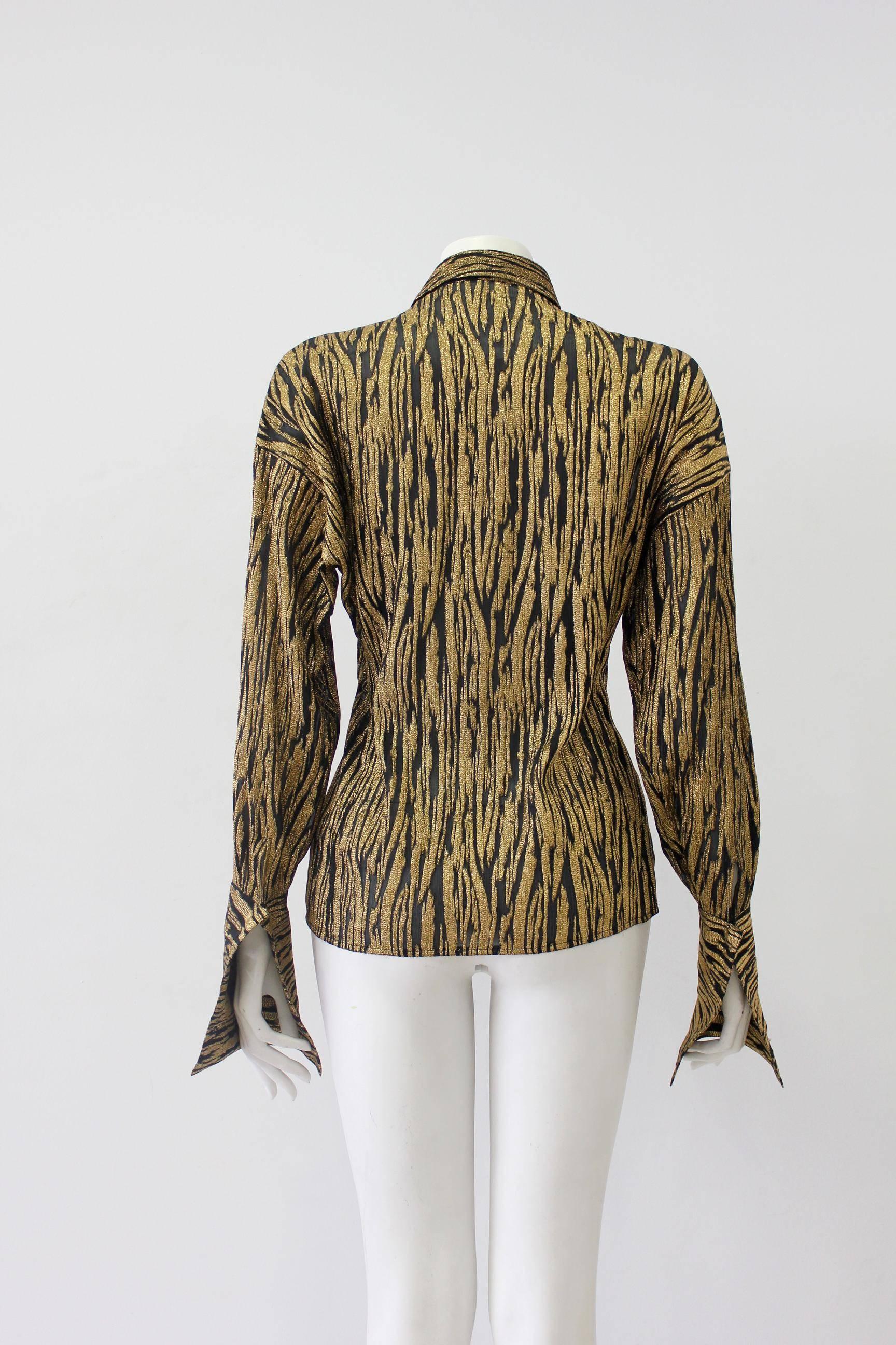 Brown Early Gianni Versace Couture Gold-Black Lurex Shirt For Sale