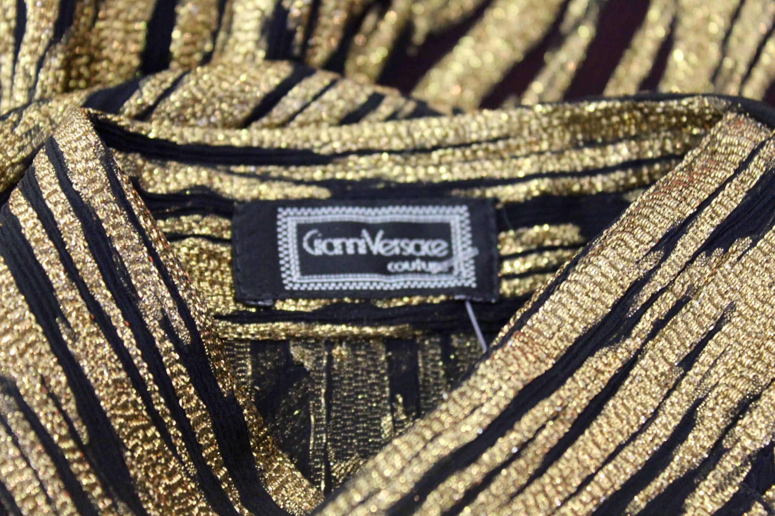 Women's Early Gianni Versace Couture Gold-Black Lurex Shirt For Sale