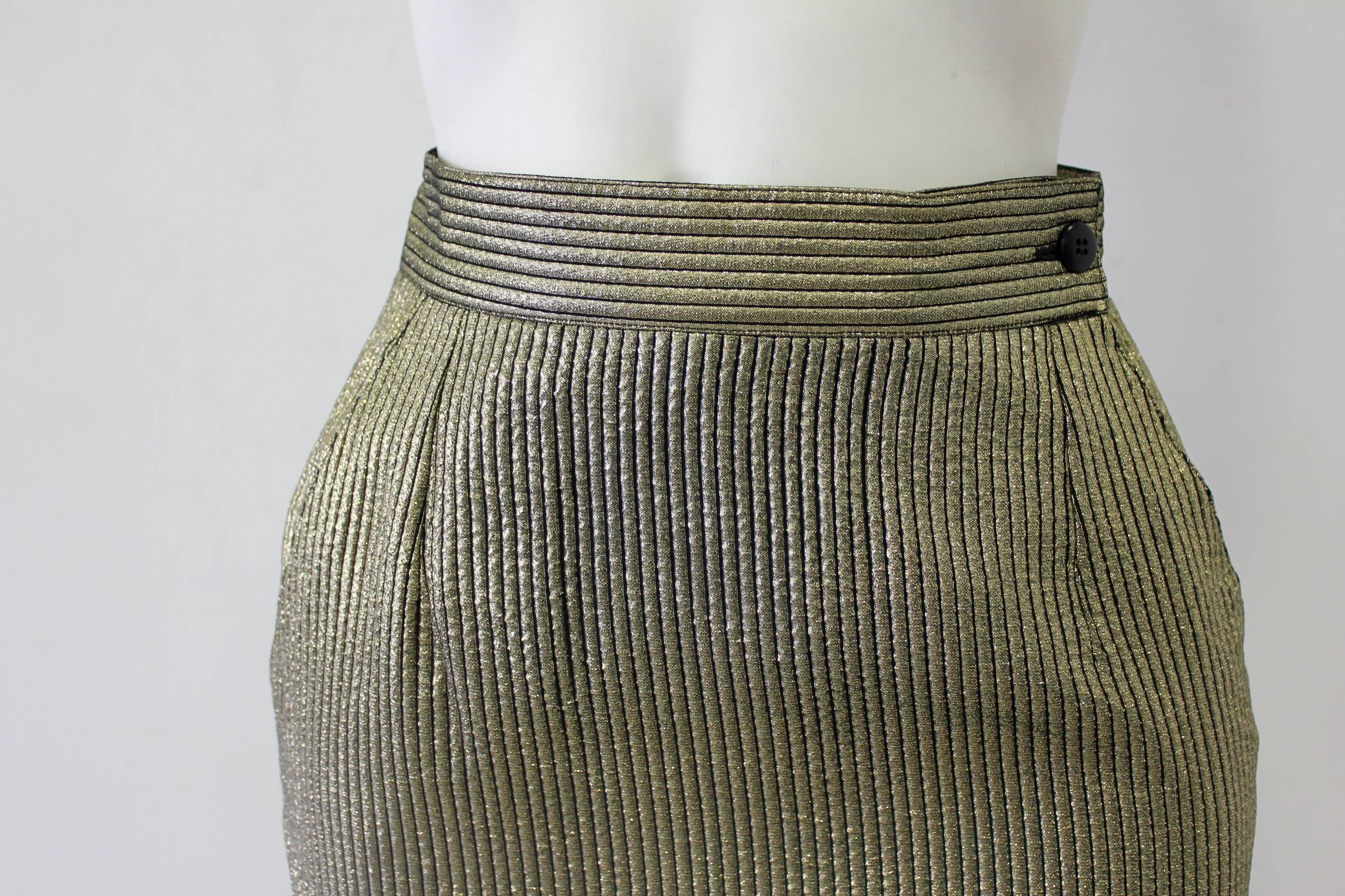 Gray Early Gianni Versace Brocade Gold Lurex Skirt For Sale