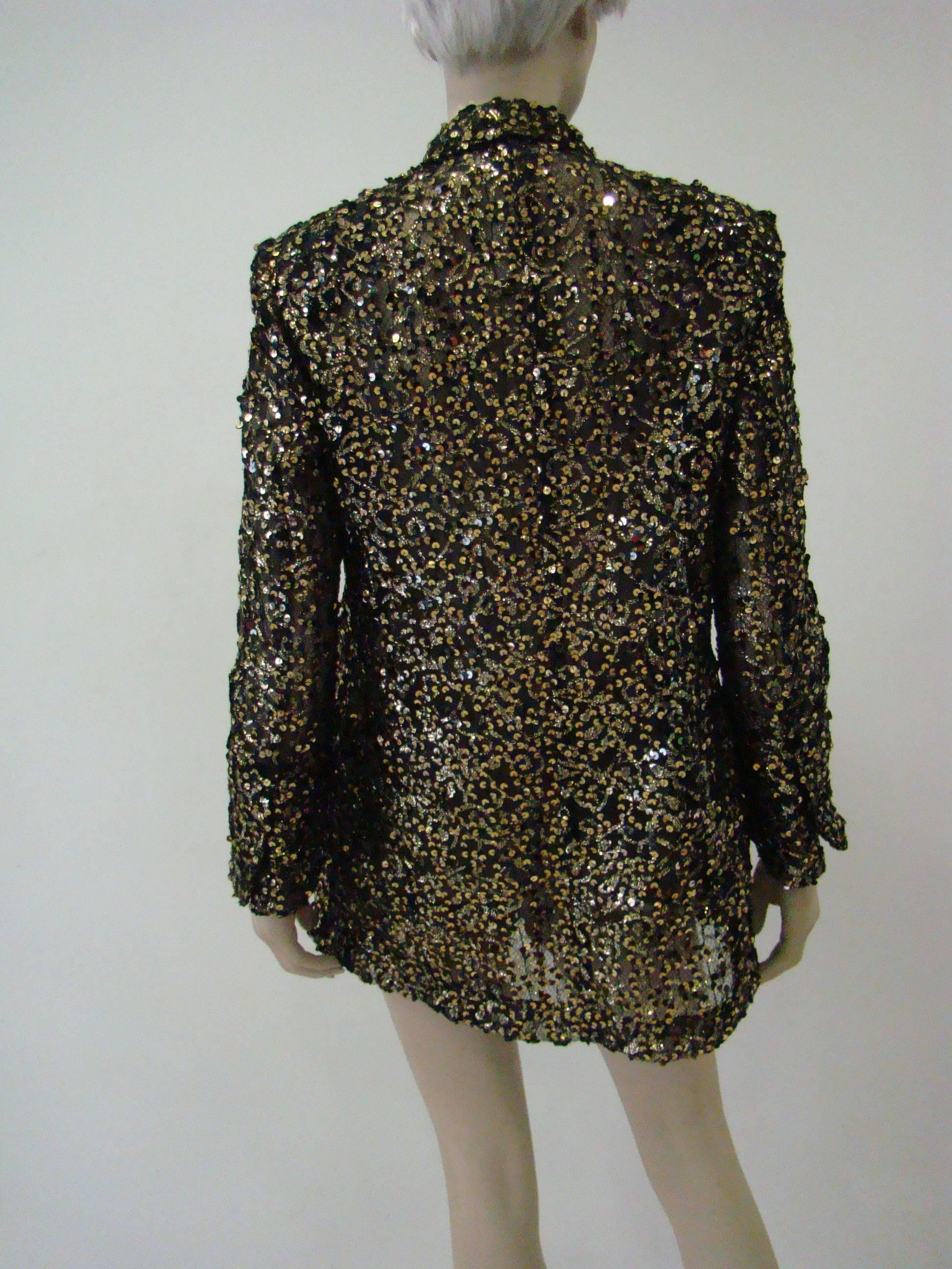 Black Unique Gianfranco Ferre Lurex Net Sequin Jacket 1990's For Sale