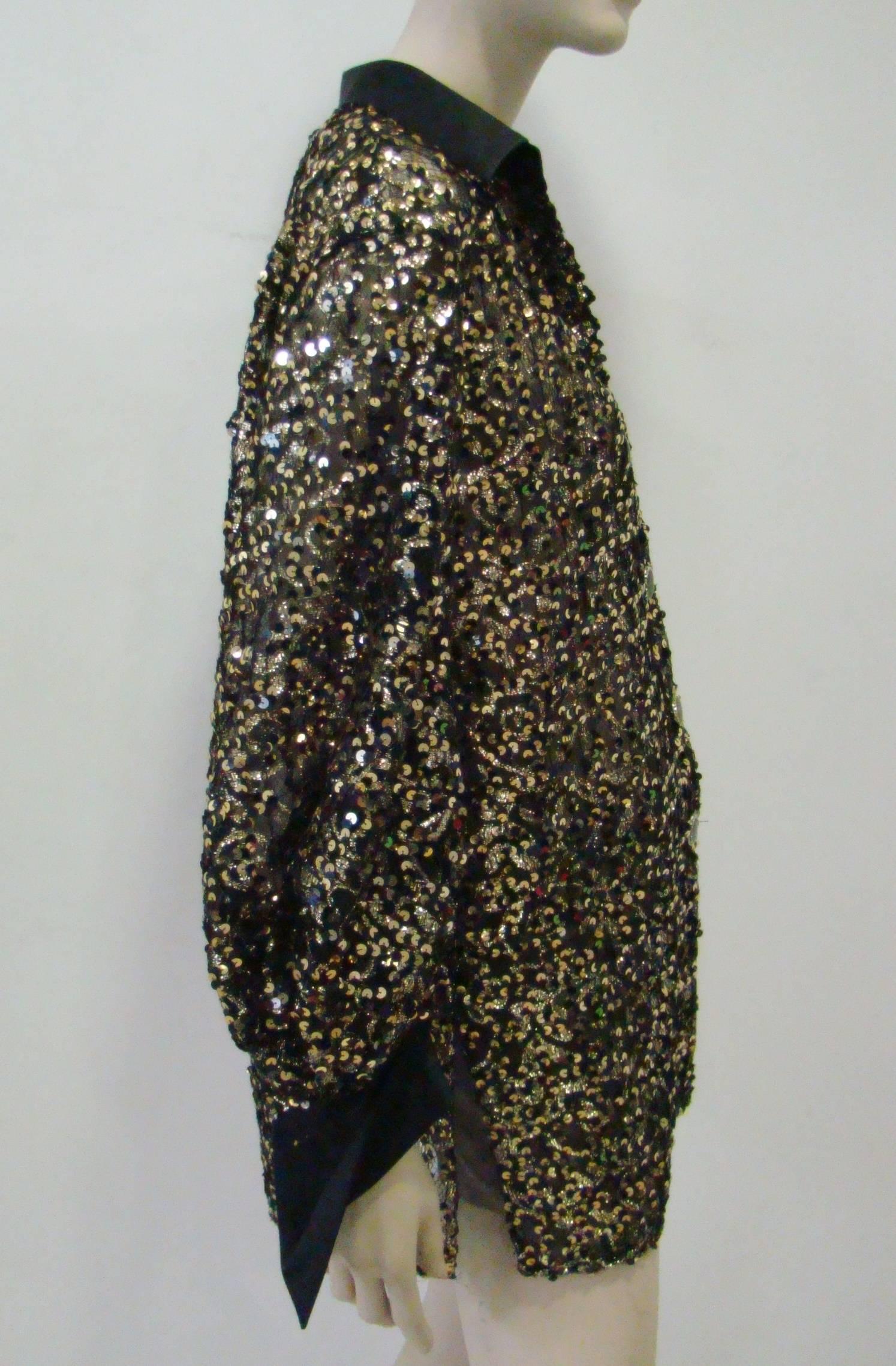 Black Unique Gianfranco Ferre Lurex Net Sequin Jacket 1990's For Sale