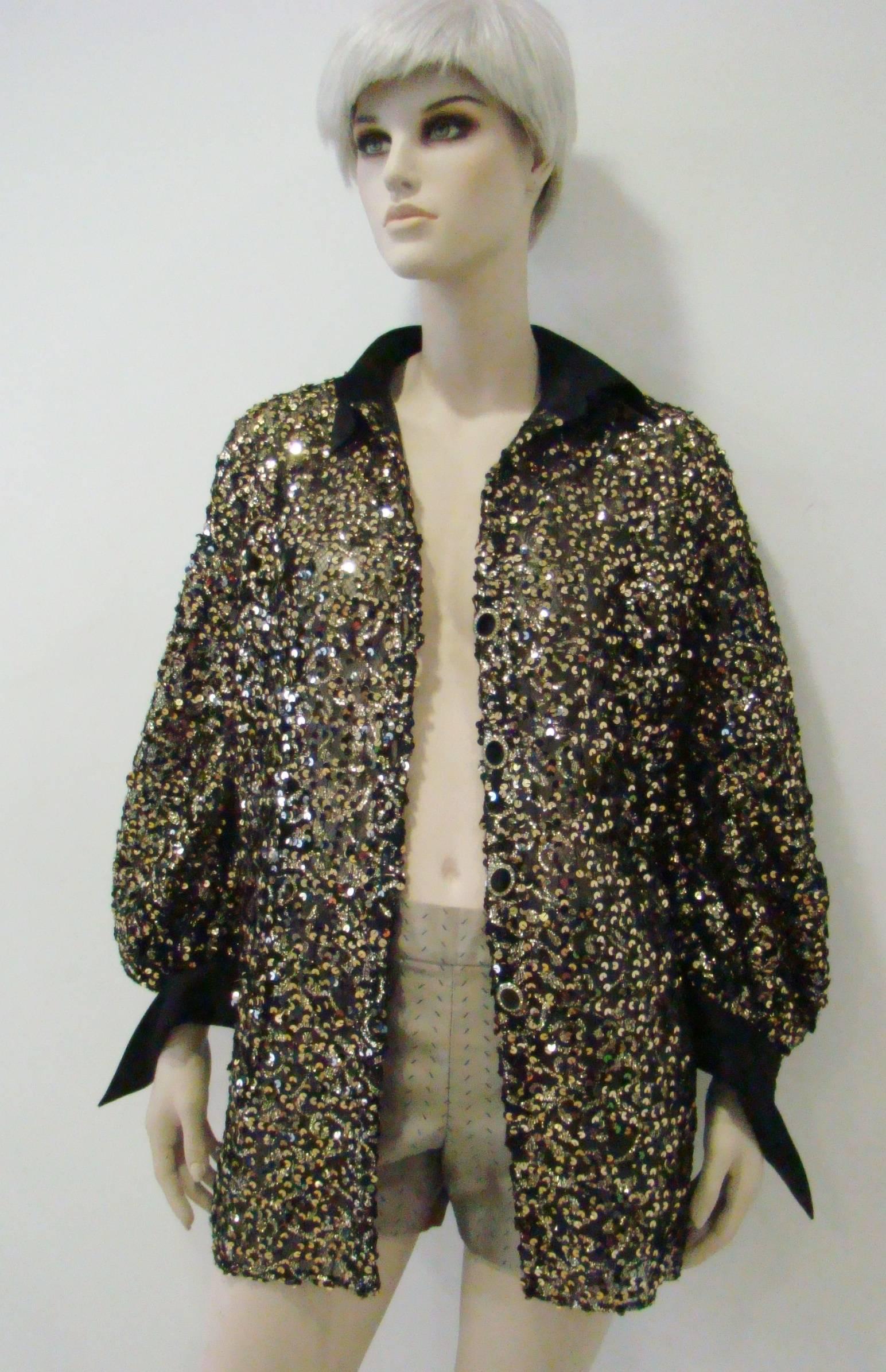 Women's Unique Gianfranco Ferre Lurex Net Sequin Jacket 1990's For Sale