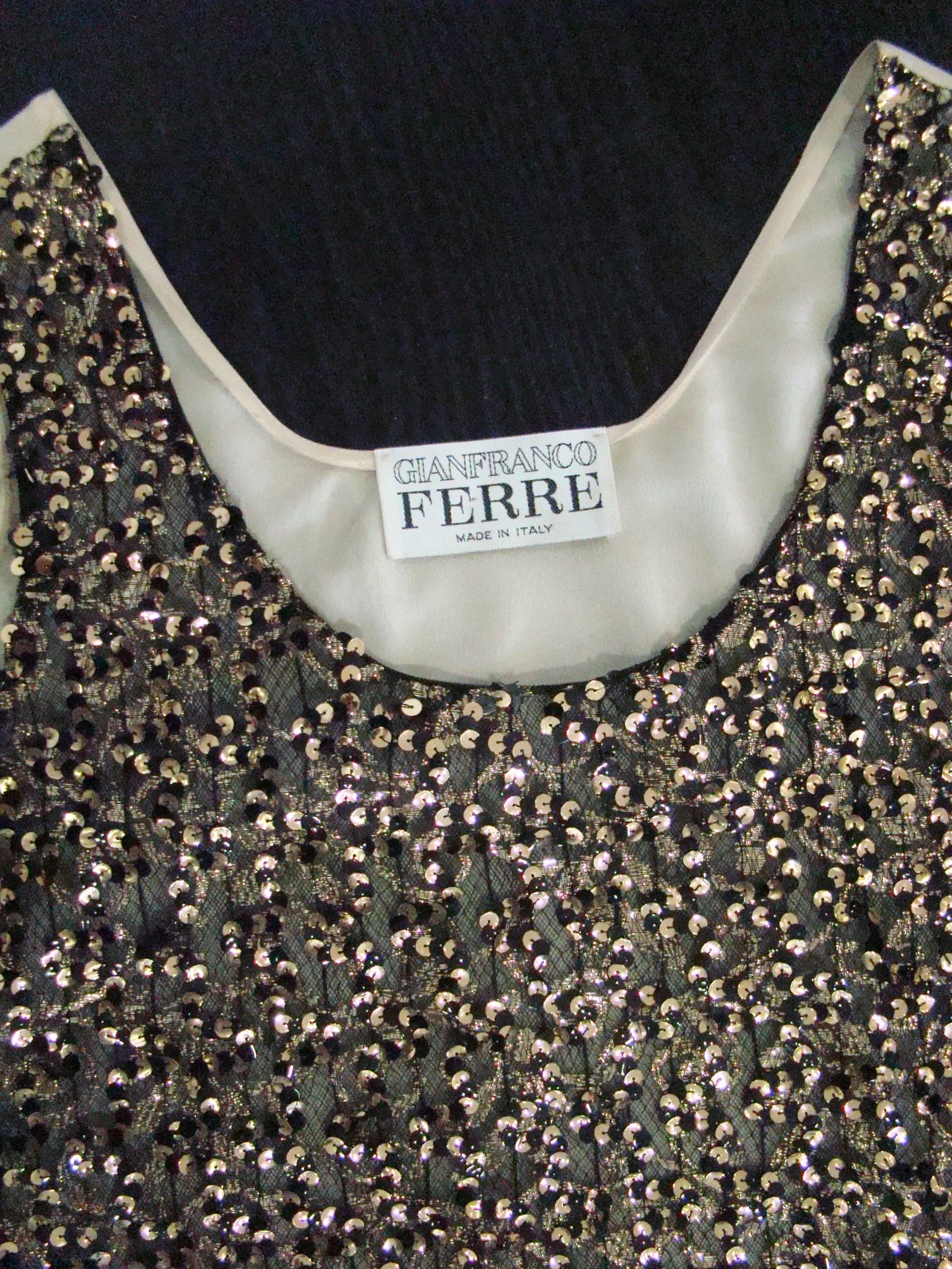 Important Gianfranco Ferre Lurex Net Sequin Silk Top 1990's For Sale 1