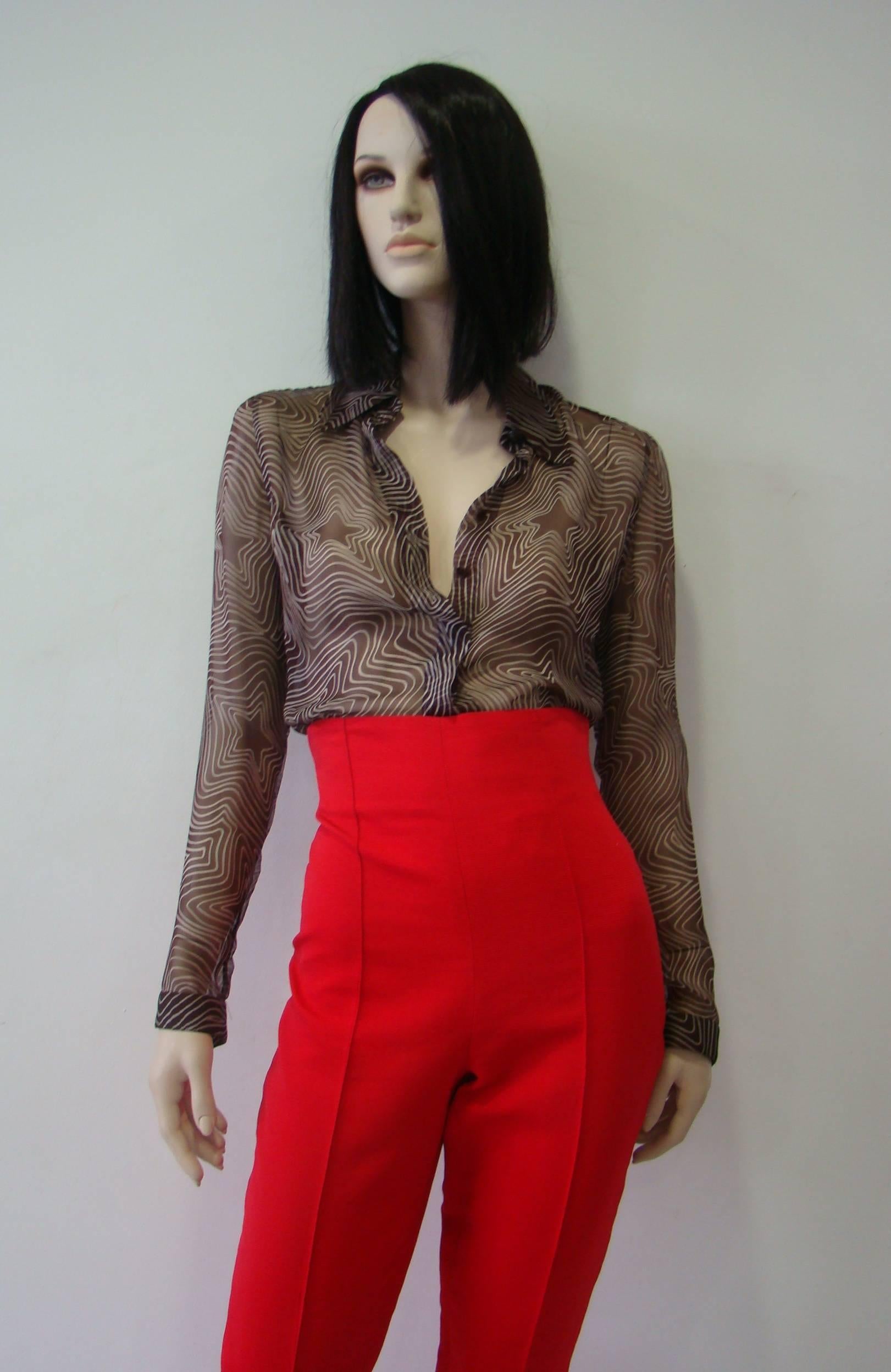 Gianni Versace High Waist Ribbed Trousers In New Condition For Sale In Athens, Agia Paraskevi