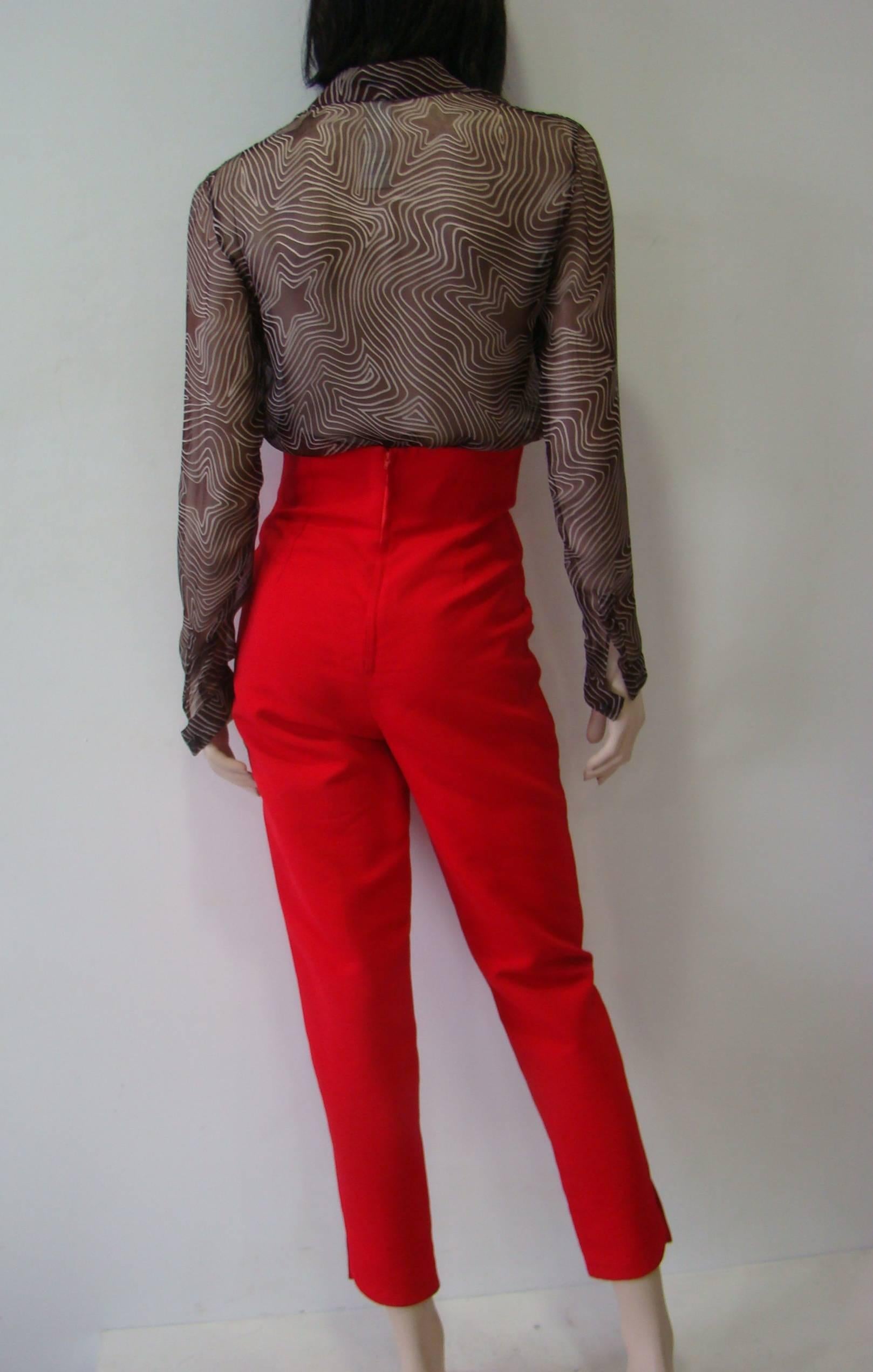 Red Gianni Versace High Waist Ribbed Trousers For Sale