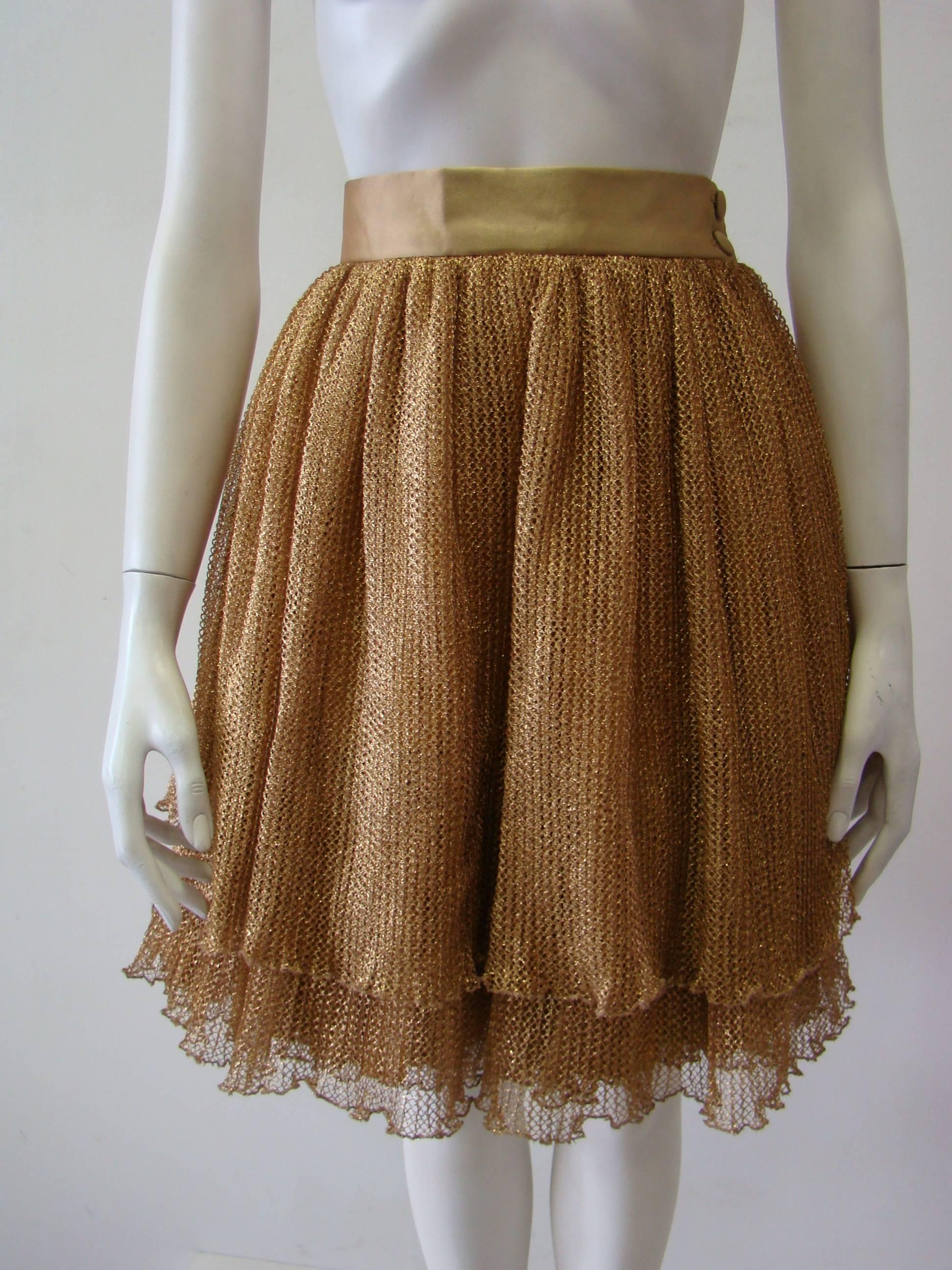 Brown Rare Ella Singh Lurex Mesh Evening Skirt 1990's For Sale
