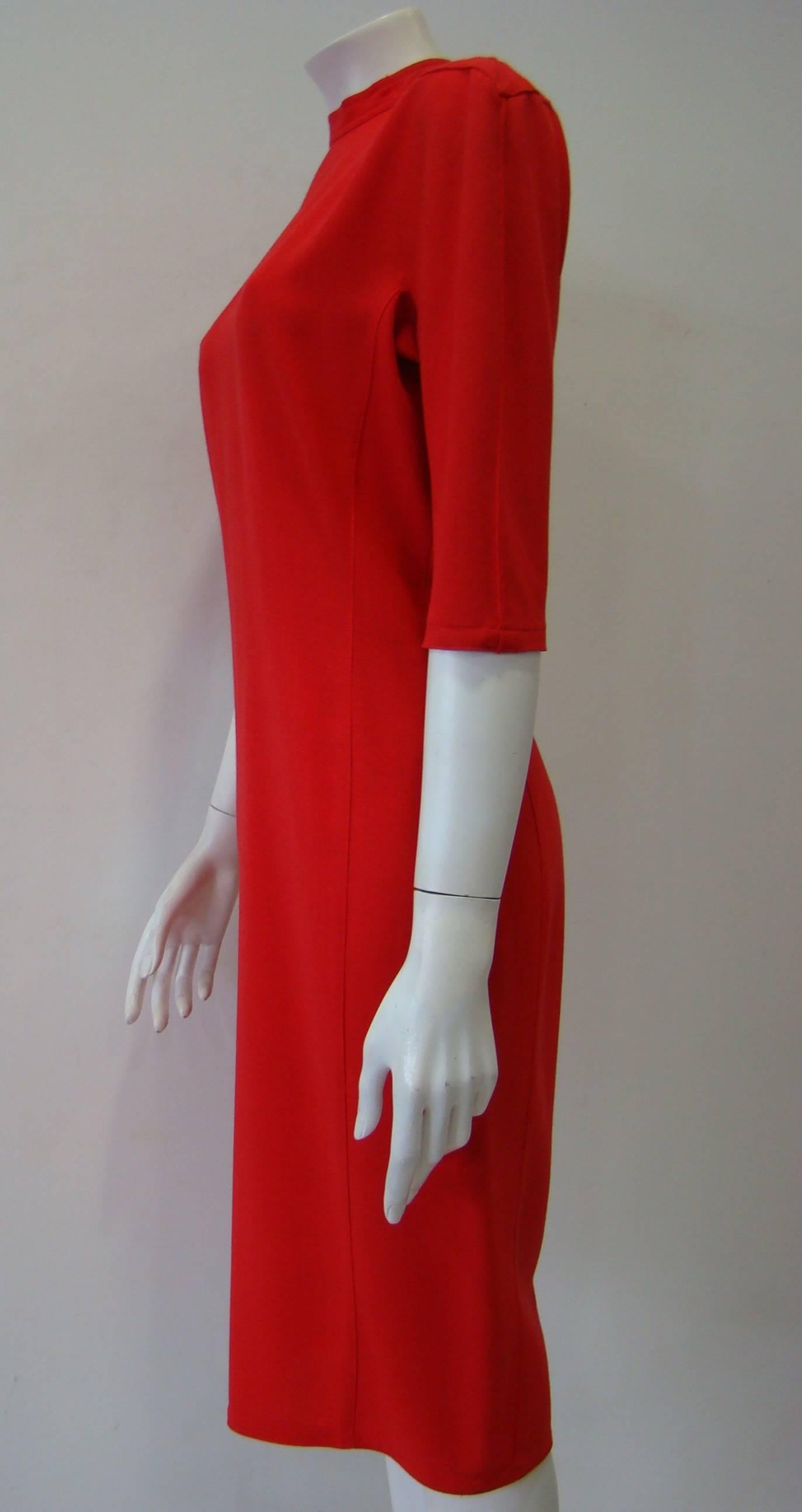 Rare Gianni Versace Red Dress. 100% Wool With A Simple Design Featuring Mid Length, And A Back Zip Fastening. Unlined And Not Tight Red Dress. An Easy Choice For Going Outs.