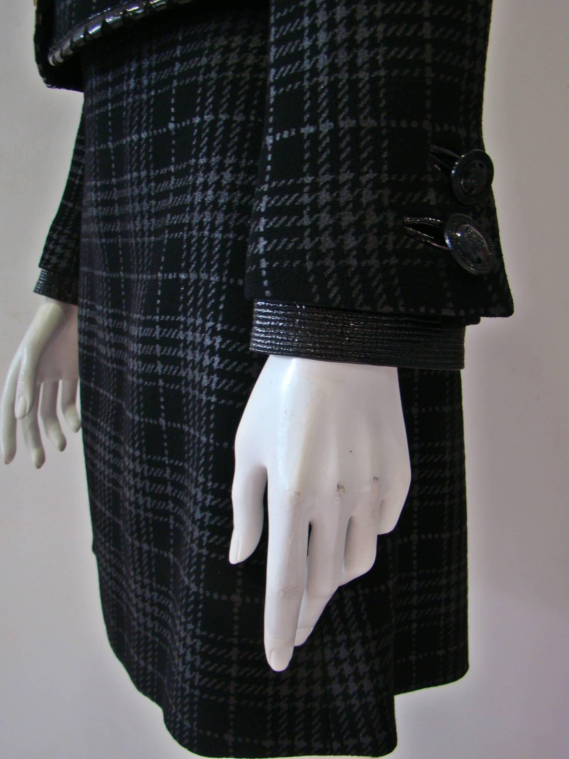 Gianni Versace Couture Metallic Checked Suit With Patent Leather Fall 1994 In New Condition For Sale In Athens, Agia Paraskevi