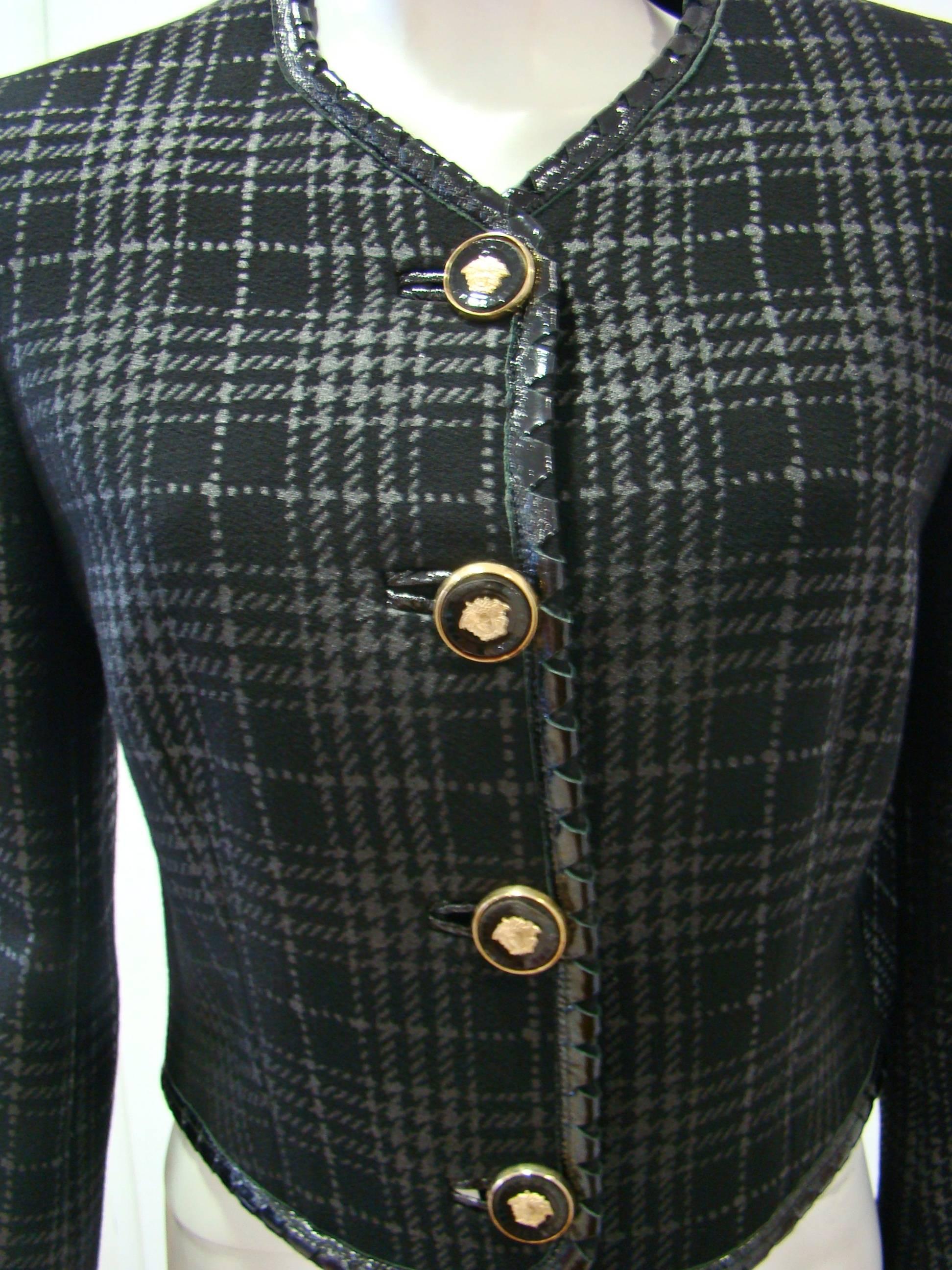 Women's Gianni Versace Couture Metallic Checked Suit With Patent Leather Fall 1994 For Sale