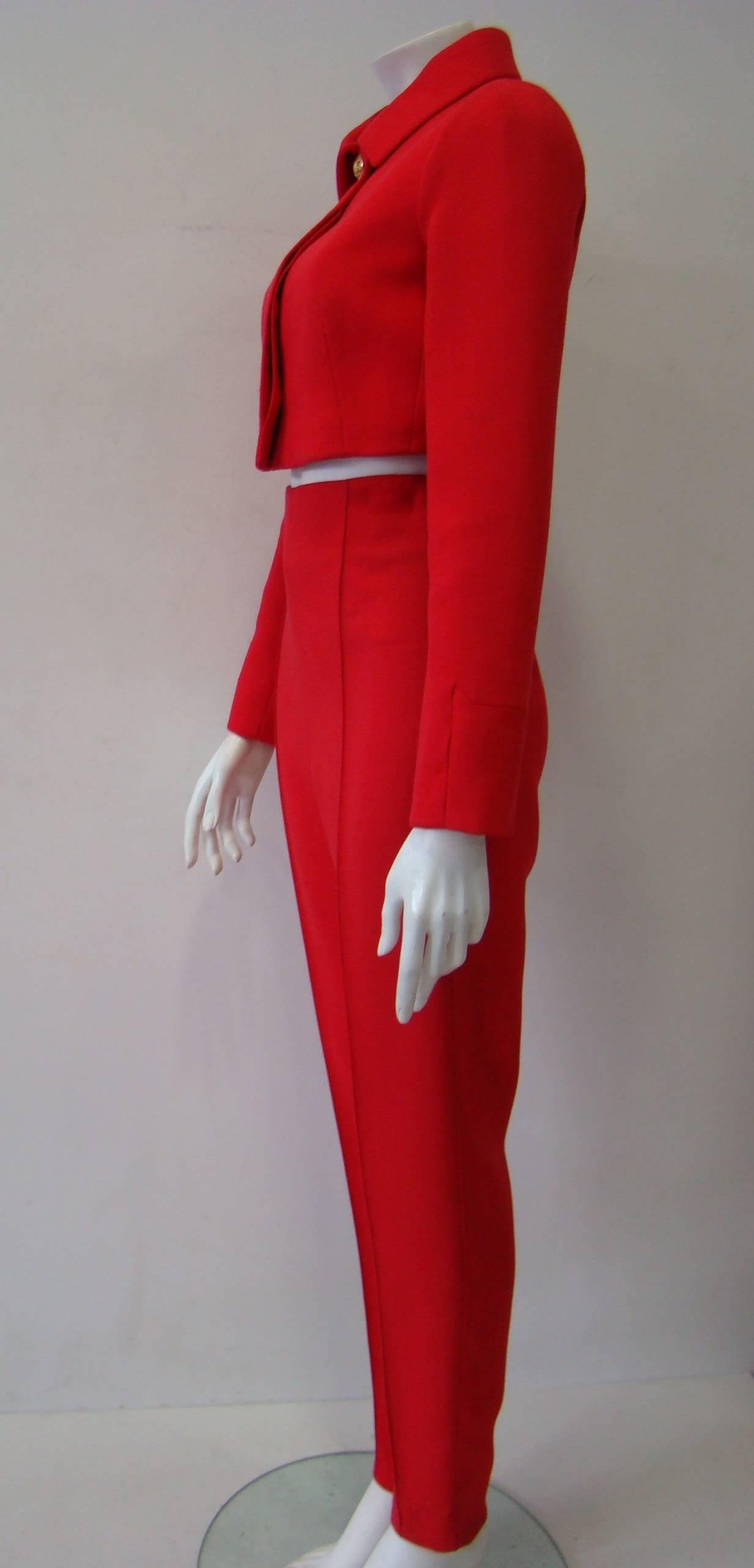 Red Unique Gianni Versace Couture Wool Suit For Sale