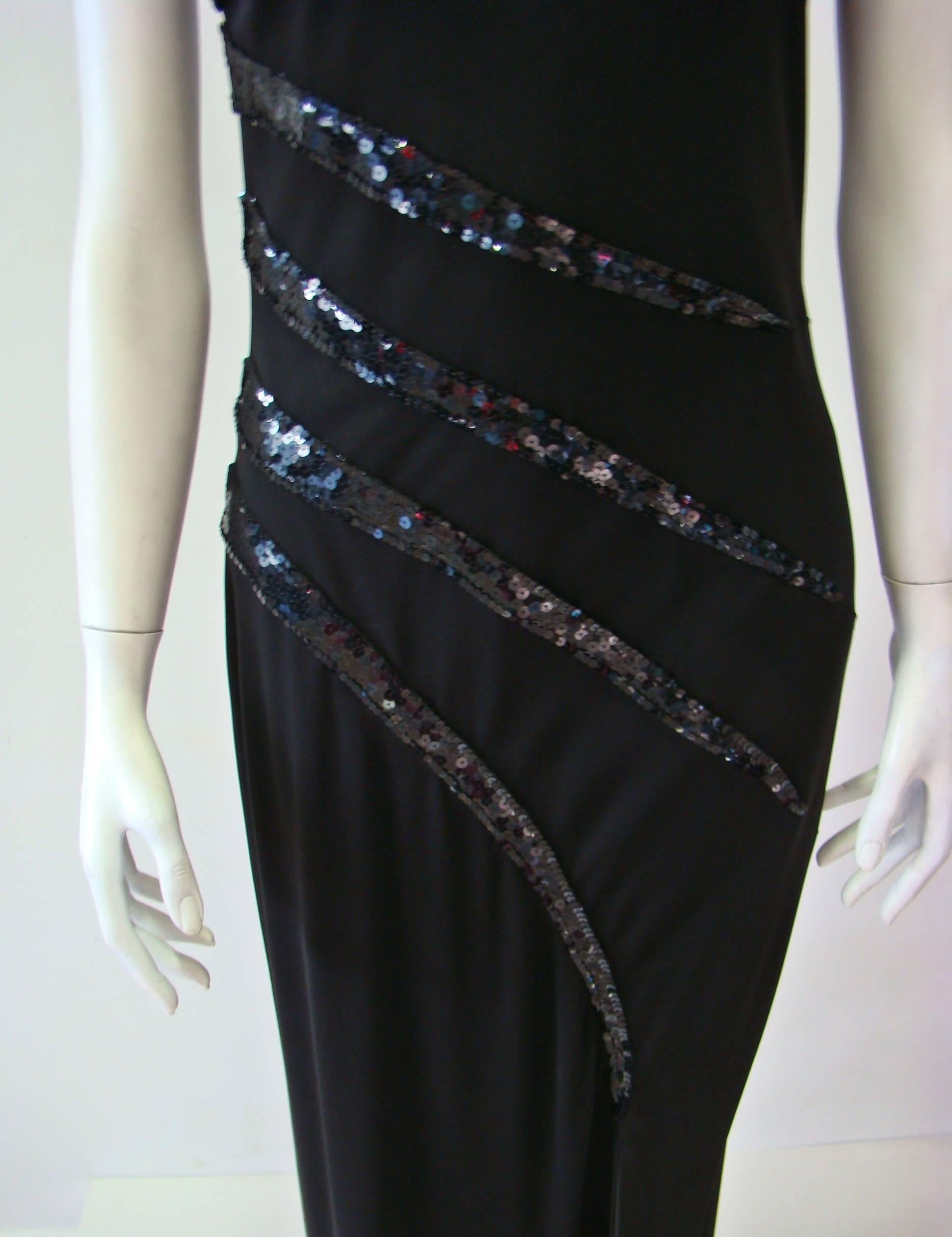 Loris Azzaro Black Sequin Detail Evening Dress For Sale 1