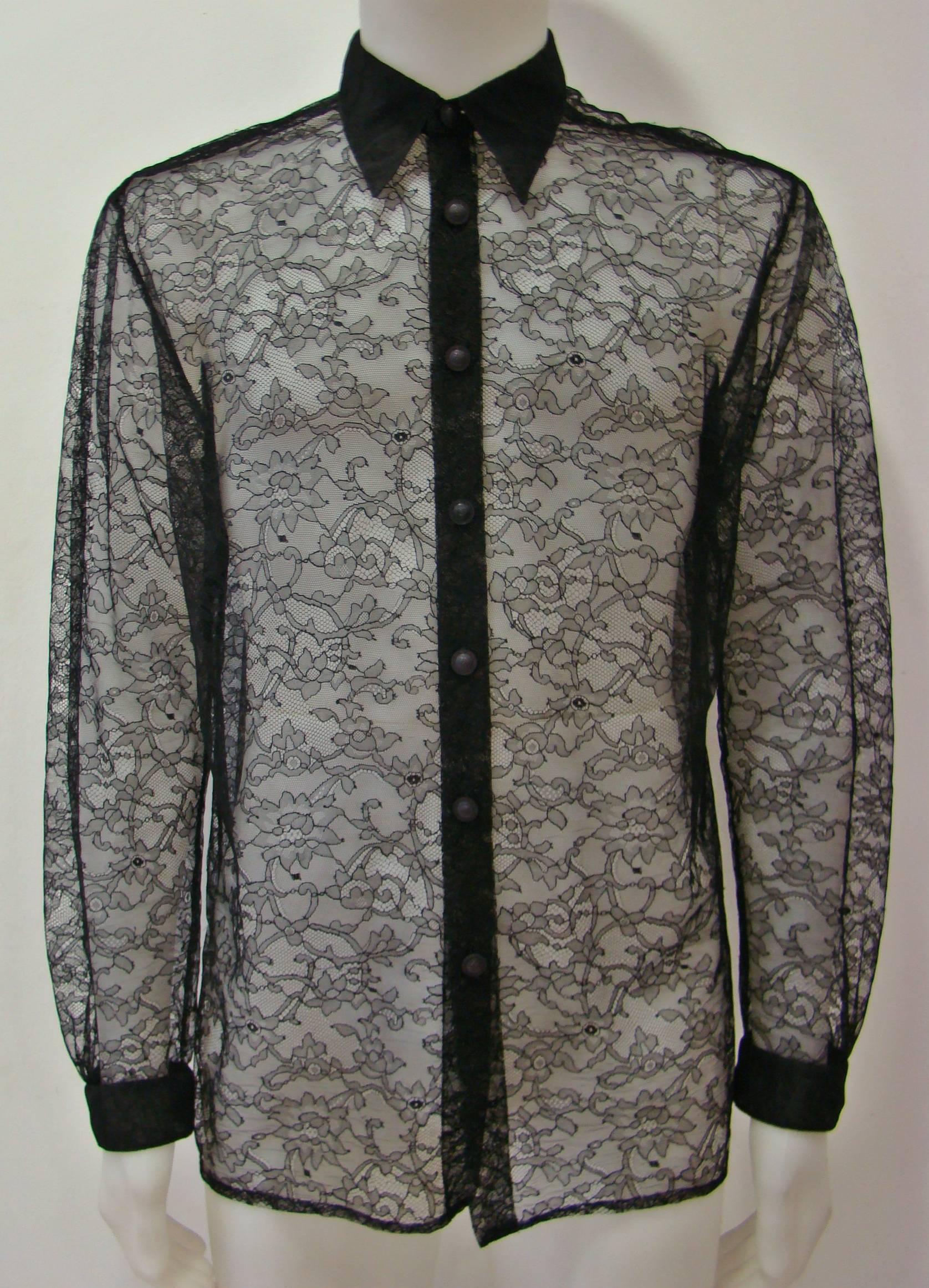 Gray Iconic Gianni Versace Silk Lace Punk Collection Shirt Spring 1994 For Sale