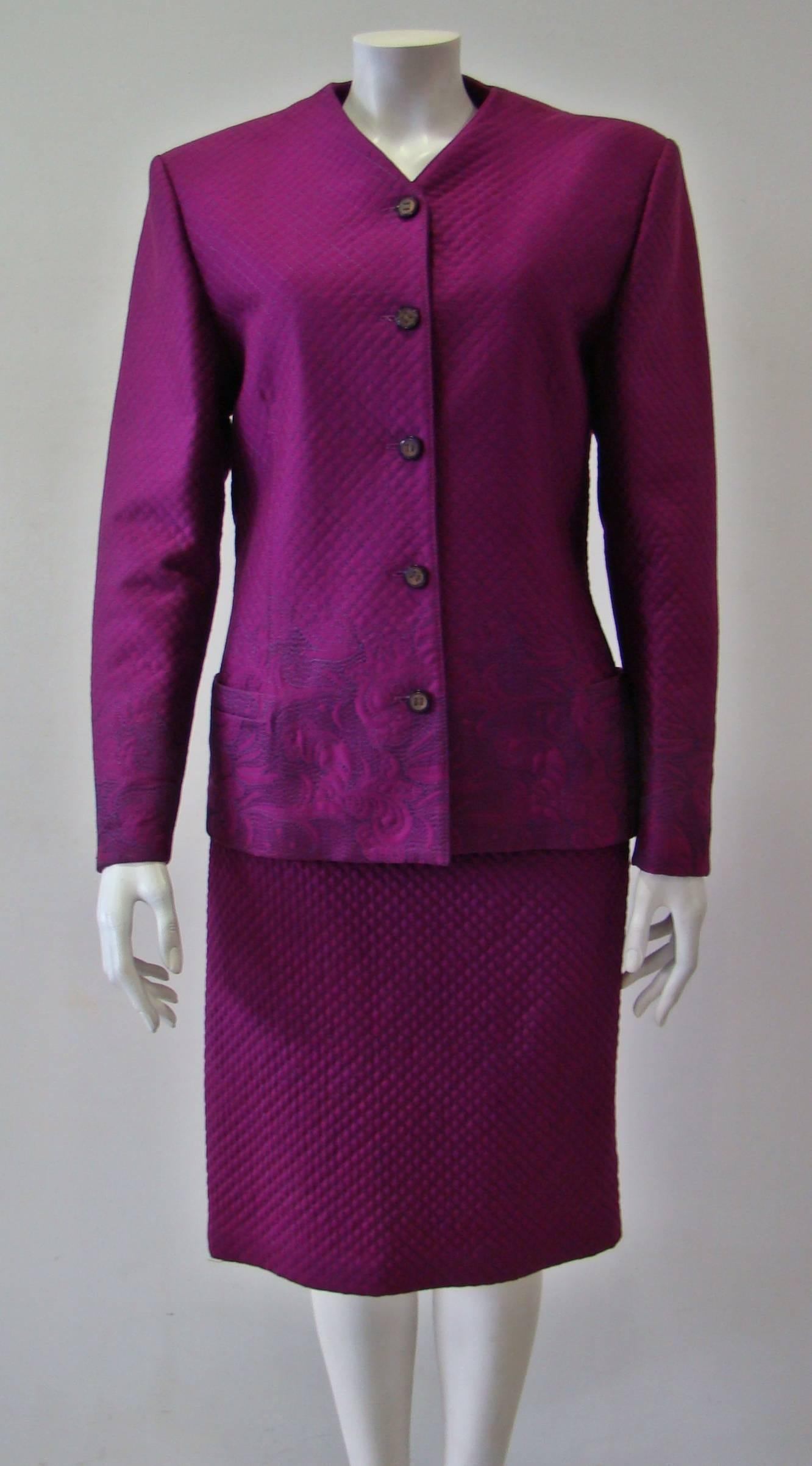 Purple Gianni Versace Magenta Rhombus Design Skirt Suit For Sale