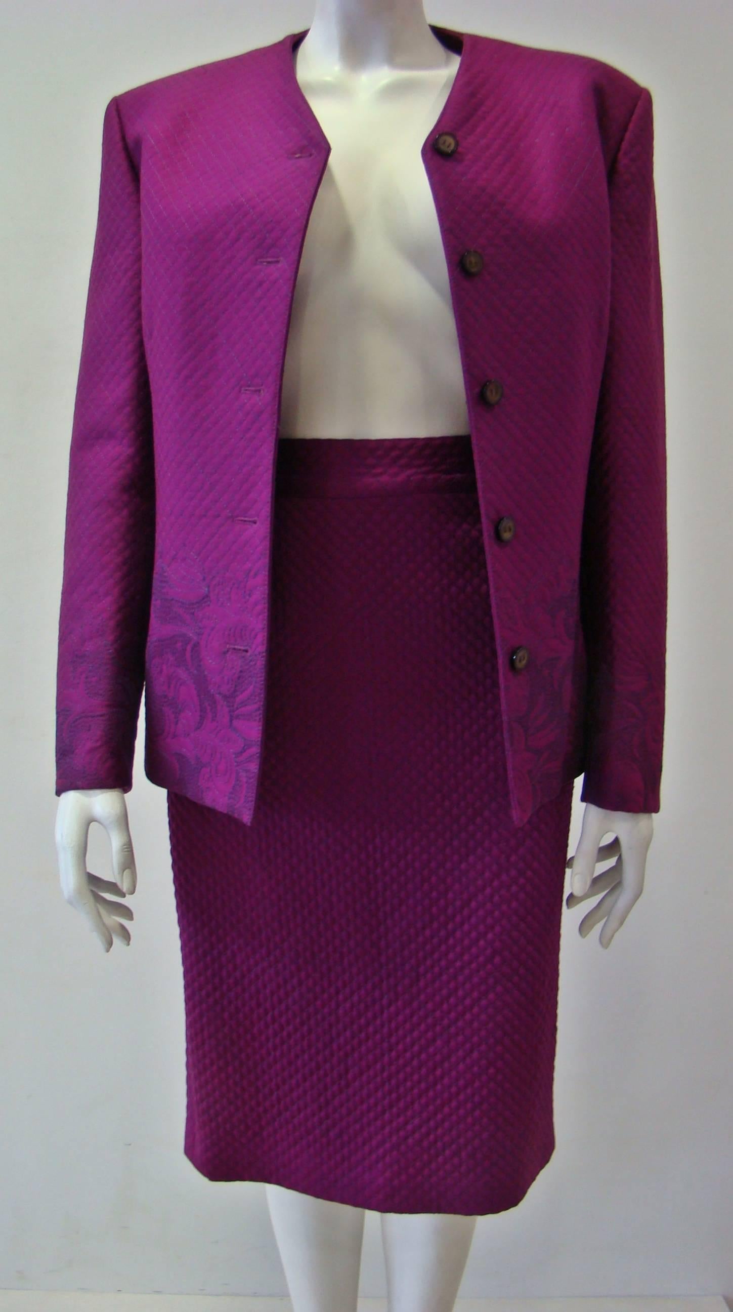 Women's Gianni Versace Magenta Rhombus Design Skirt Suit For Sale
