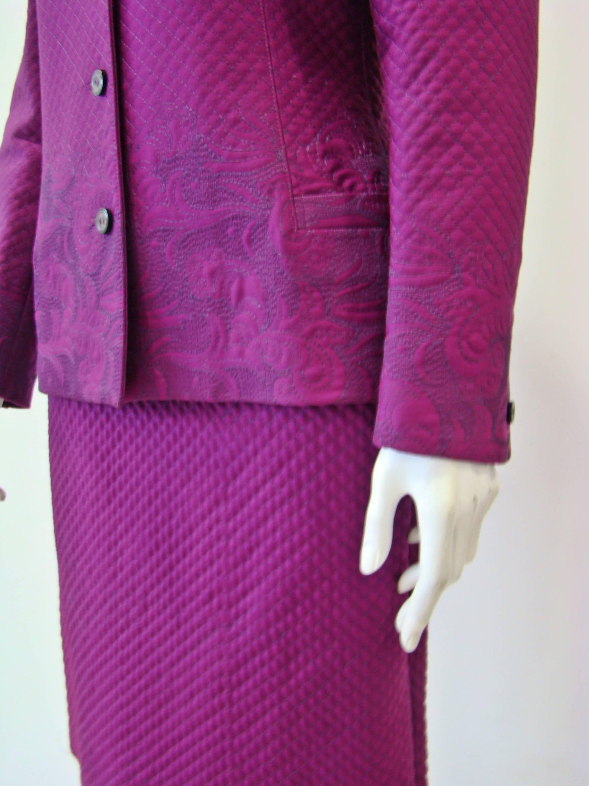 Gianni Versace Magenta Rhombus Design Skirt Suit For Sale 1