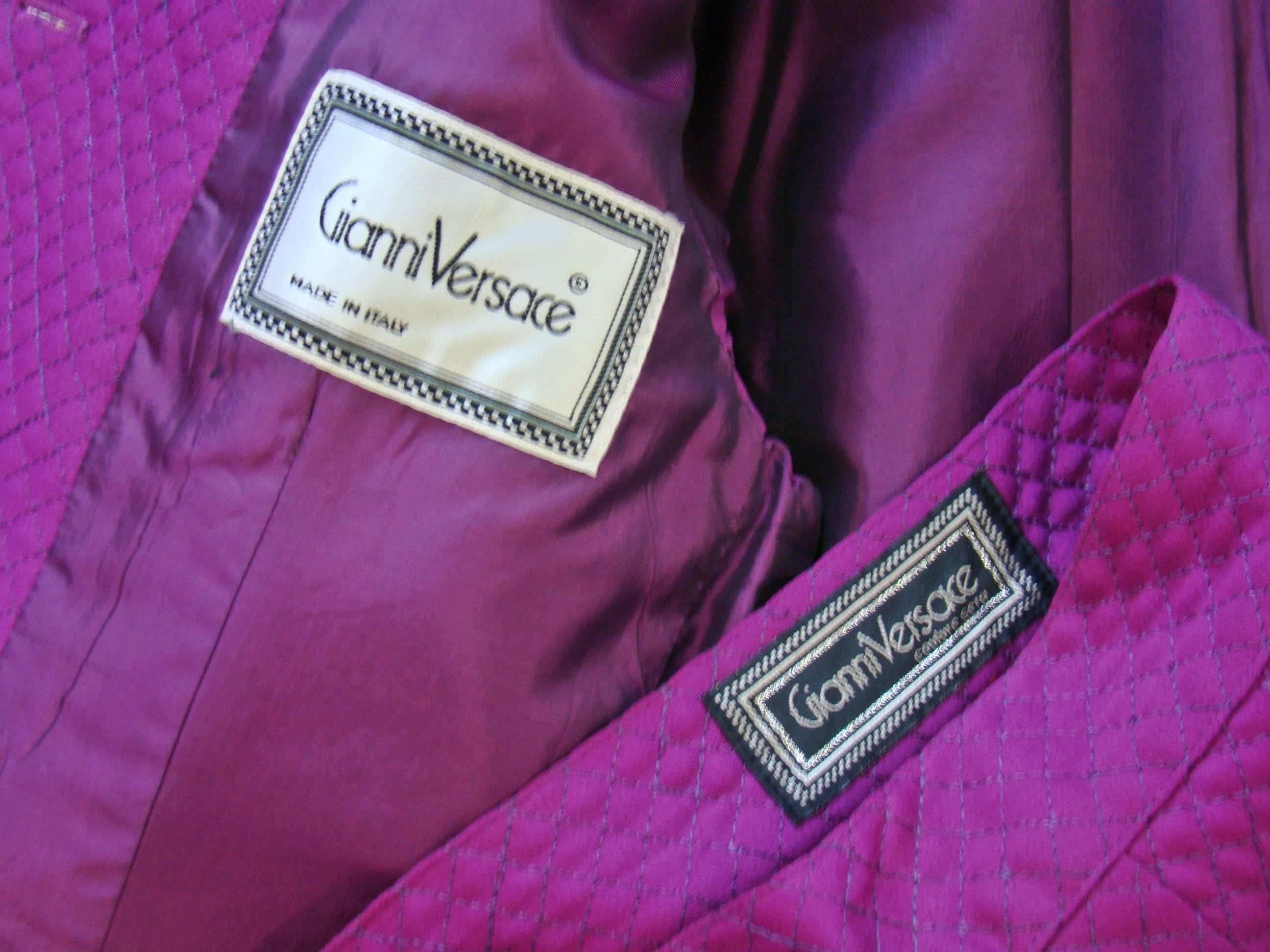 Gianni Versace Magenta Rhombus Design Skirt Suit For Sale 4