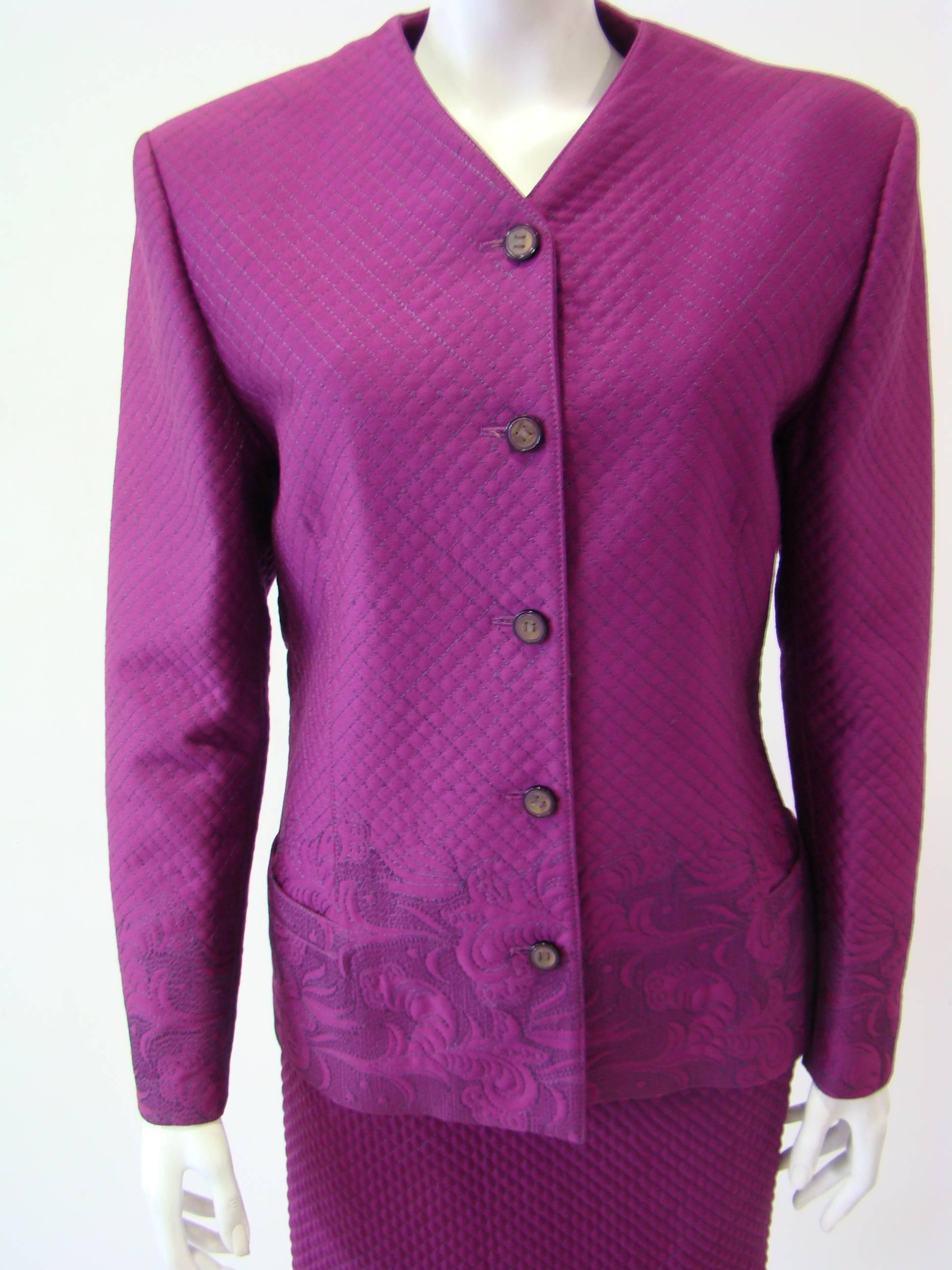 Gianni Versace Magenta Rhombus Design Skirt Suit For Sale 2