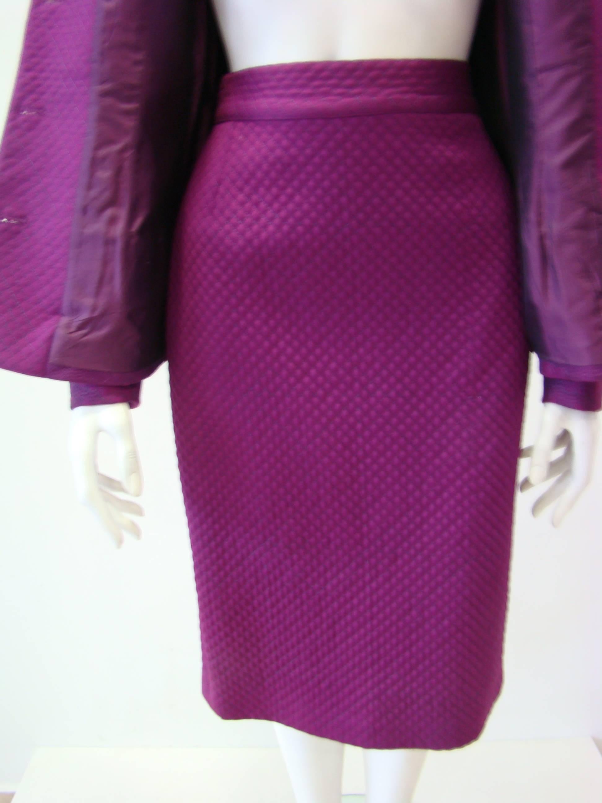 Gianni Versace Magenta Rhombus Design Skirt Suit For Sale 3