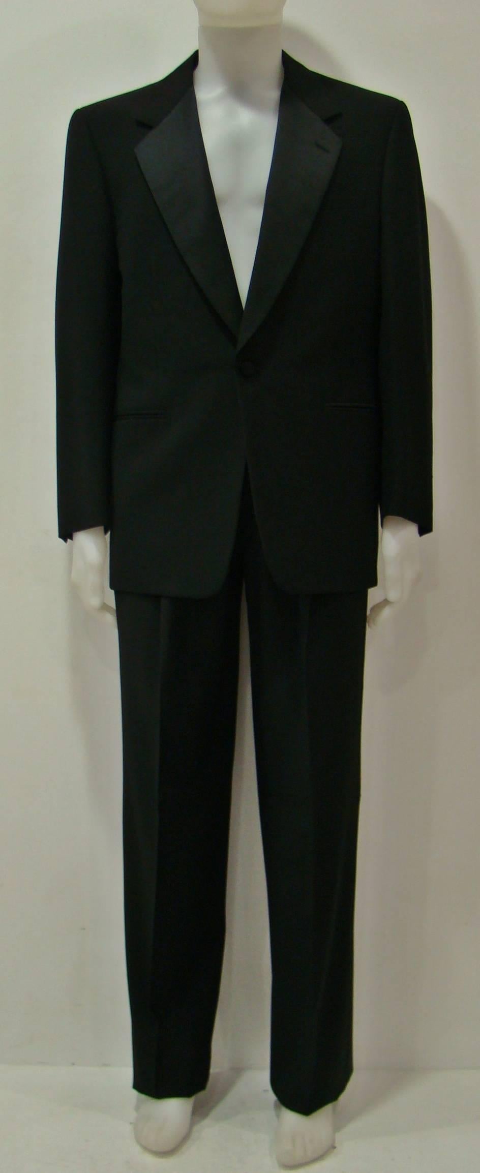 Black Unique Gianfranco Ferre Wool Smoking Suit For Sale