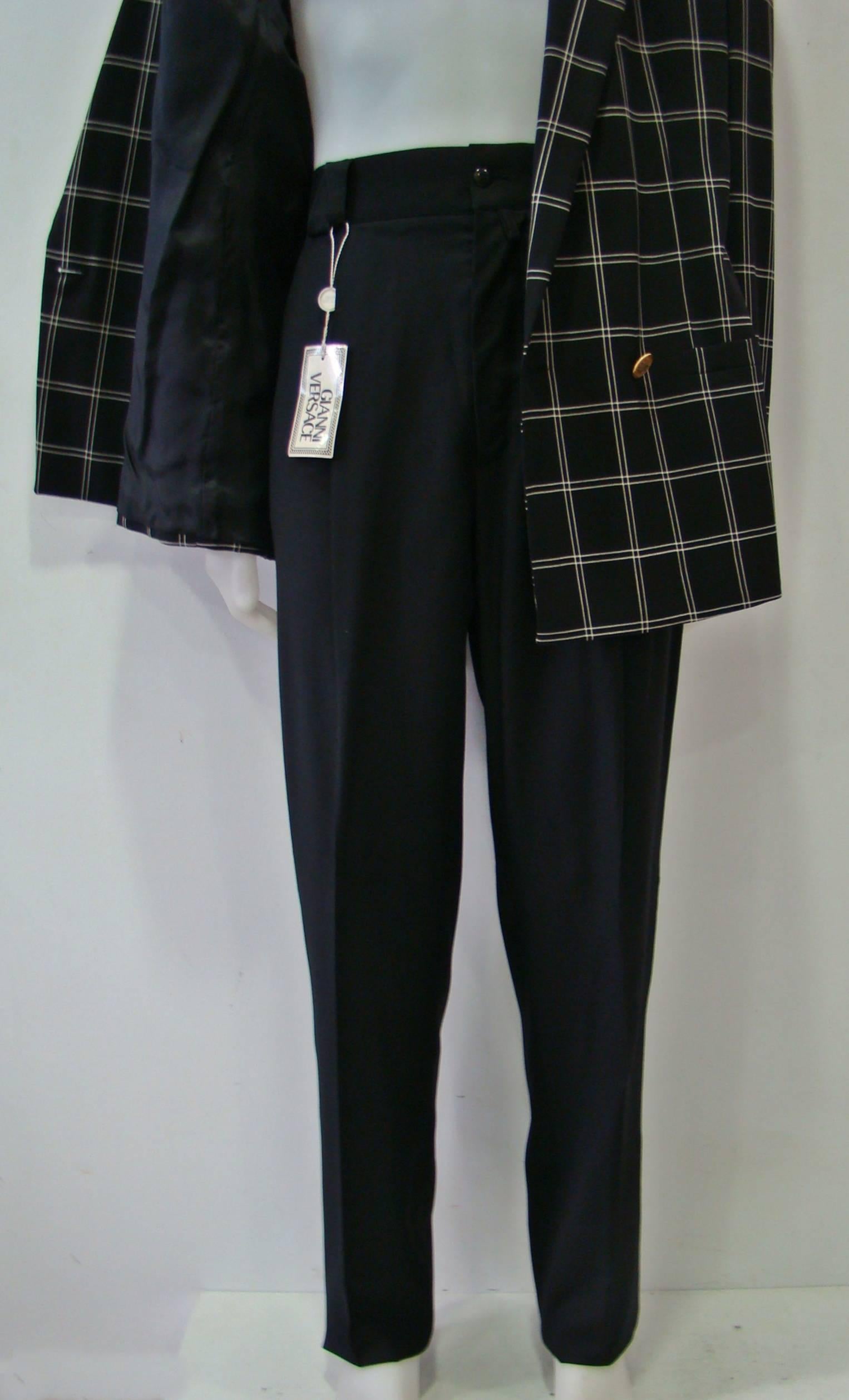 Unique Gianni Versace Checked Jacket With Smoking Pants Suit For Sale 1