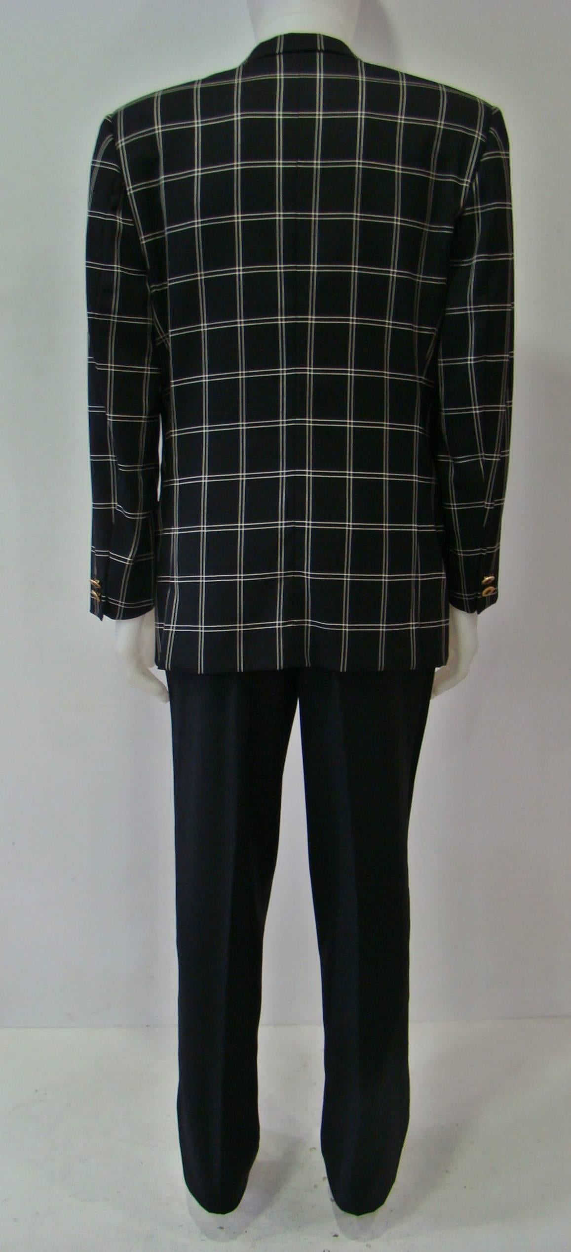 Black Unique Gianni Versace Checked Jacket With Smoking Pants Suit For Sale