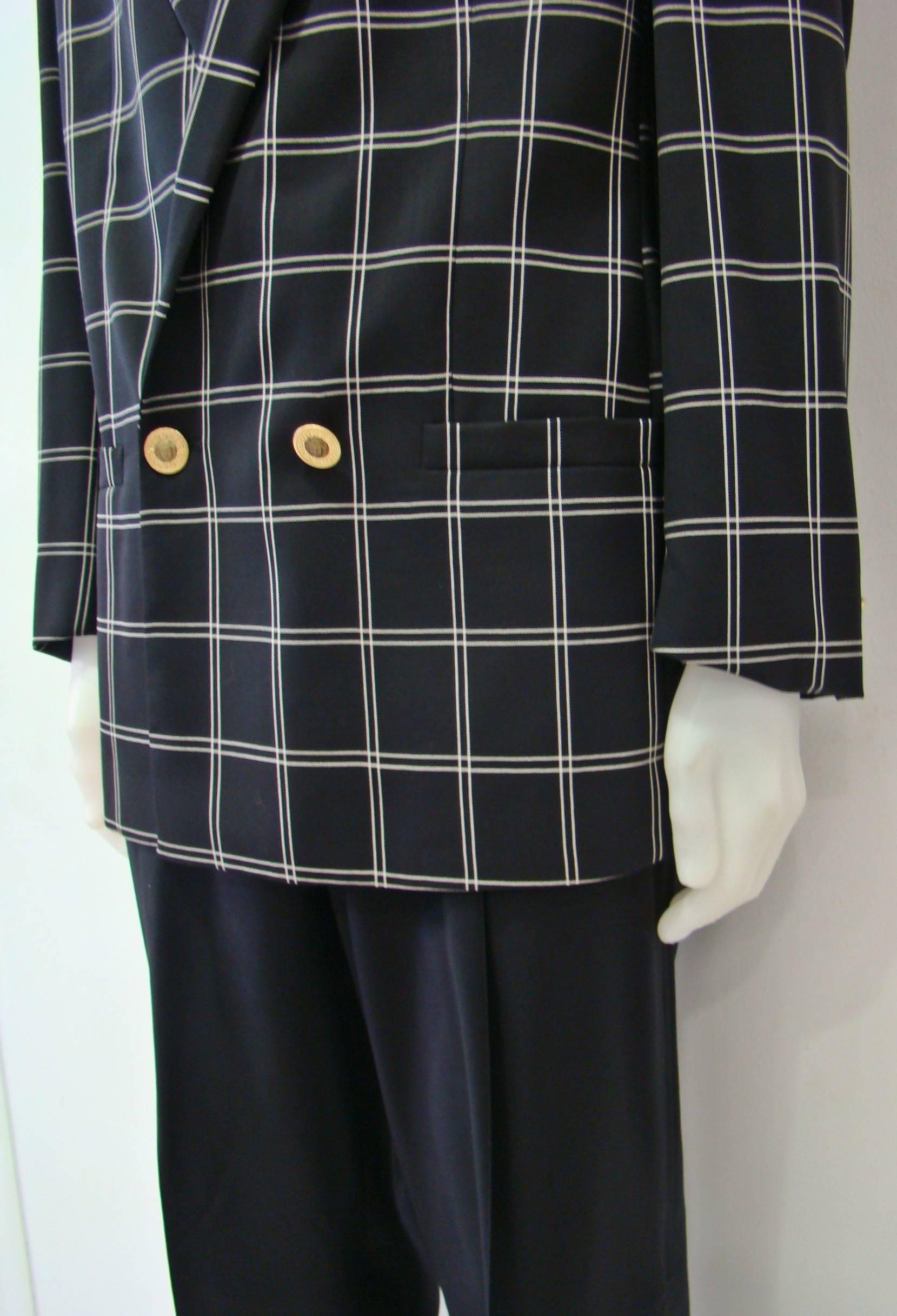 Men's Unique Gianni Versace Checked Jacket With Smoking Pants Suit For Sale